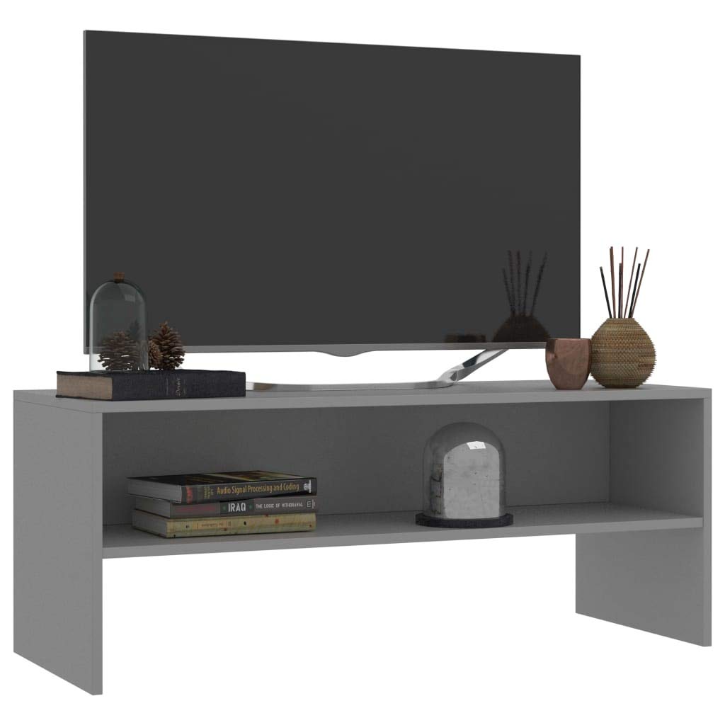 Modern TV Stand with Storage - High Gloss Gray Chipboard Entertainment Center for Living Room, Bedroom & Home Theater - Perfect for 55-65 inch Flat Screen TVs