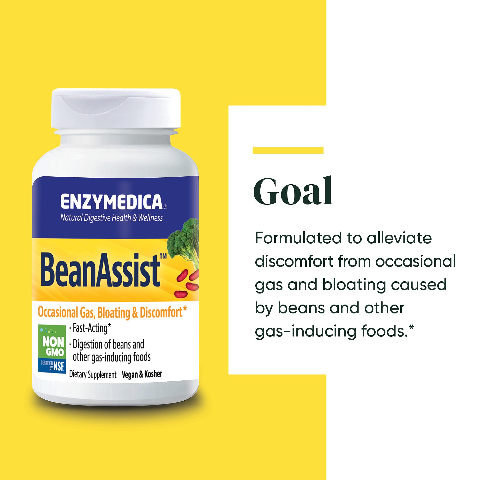 Enzymedica BeanAssist Digestive Enzyme Supplement - 30 Capsules for Gas & Bloating Relief - Supports Healthy Digestion of Beans & Legumes | Perfect for Vegan, Vegetarian & Keto Diets