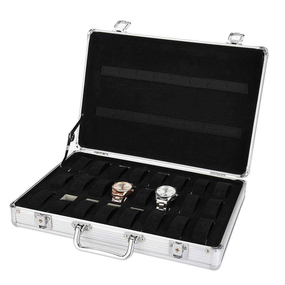 24 Grids Aluminum Alloy Watch Storage Case with Metal Buckle Lock - Premium Watch Display Box for Jewelry & Watches Collection | Perfect for Watch Enthusiasts, Jewelry Organizers & Gift Giving