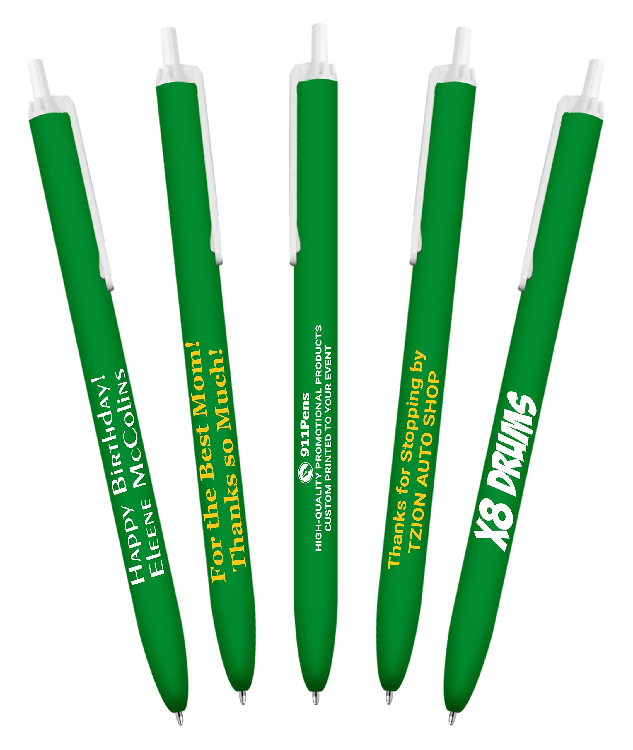 100-Pack Custom Printed Ballpoint Pens - Personalized with Name, Logo & Text - Smooth Click Writing Pens for Events, Promotions & Gifts (Green, USA Assembled) - Perfect for Corporate Branding, Weddings, Graduations & Business Giveaways