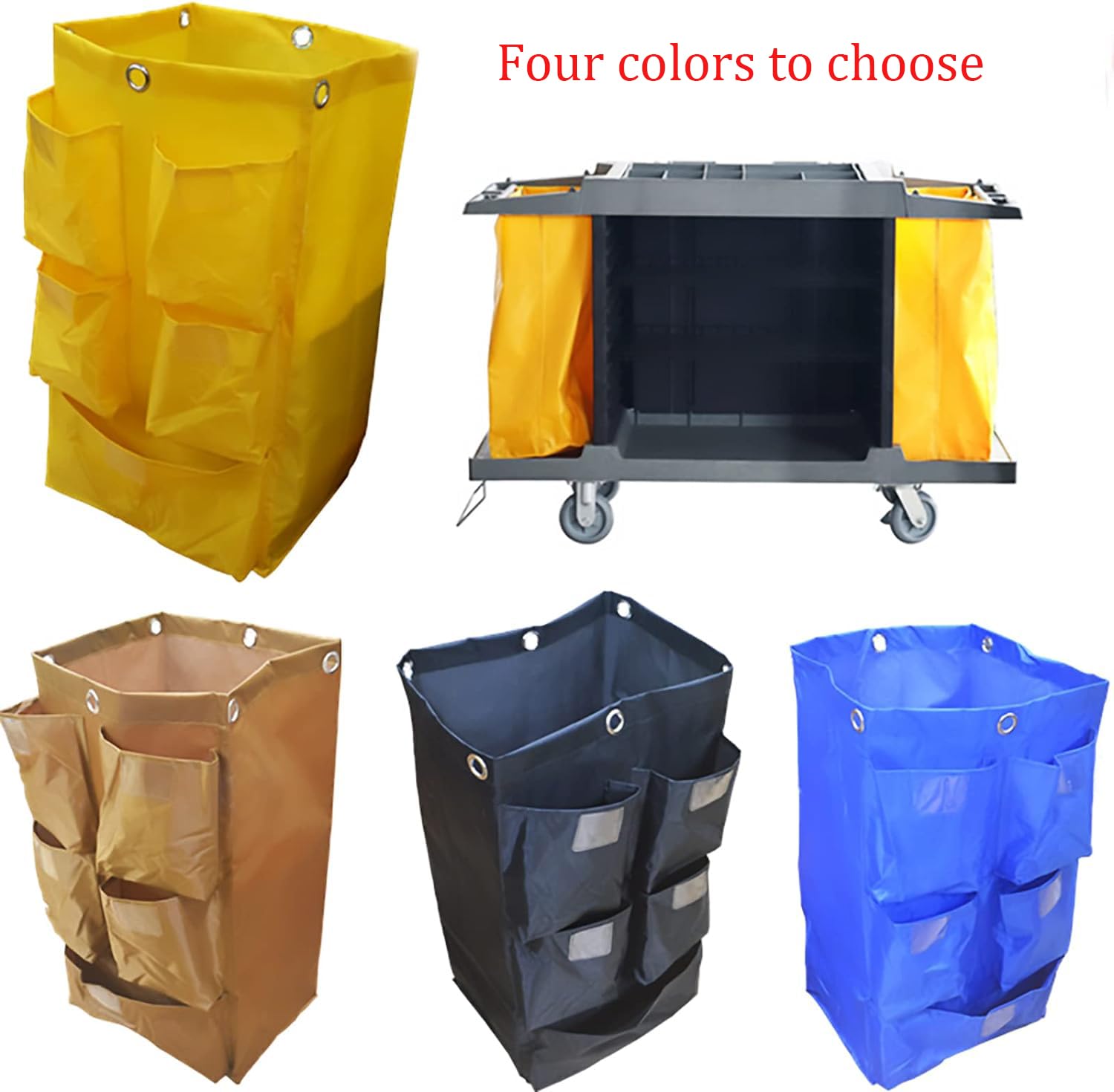 Heavy Duty 25 Gallon Commercial Janitorial Cart Bag - 5 Pocket Waterproof Cleaning Cart Replacement Bag with 6 Brass Grommets | Ideal for Housekeeping, Hotel & Office Cleaning Supplies Storage