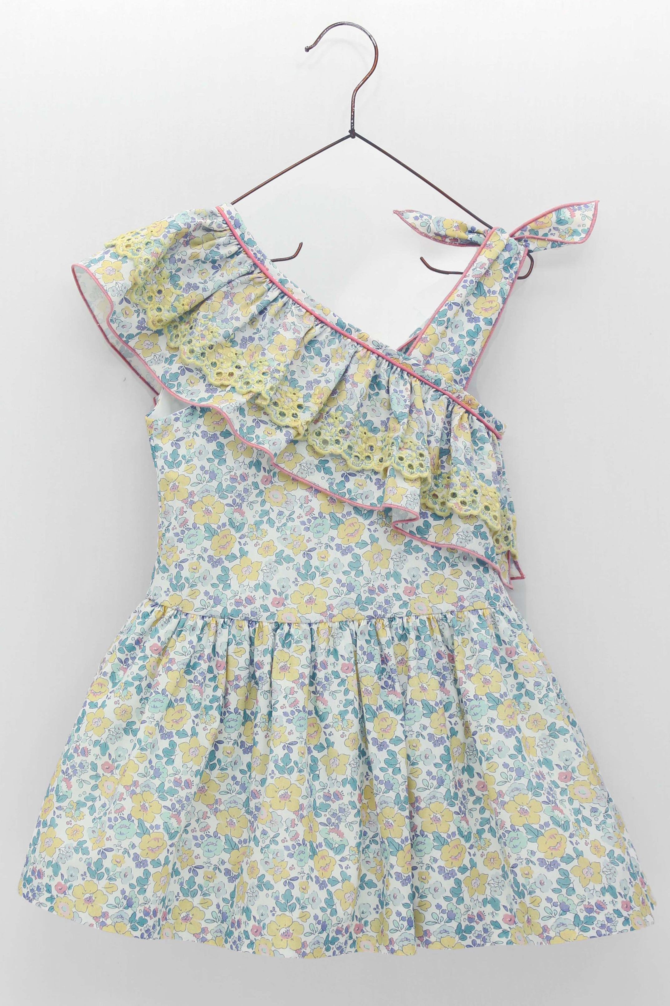 Valencia Sage Green & Lemon Floral Dress - Women's Summer Flowy Maxi Dress with V-Neck & Ruffle Sleeves | Perfect for Beach Vacations, Garden Parties & Date Nights