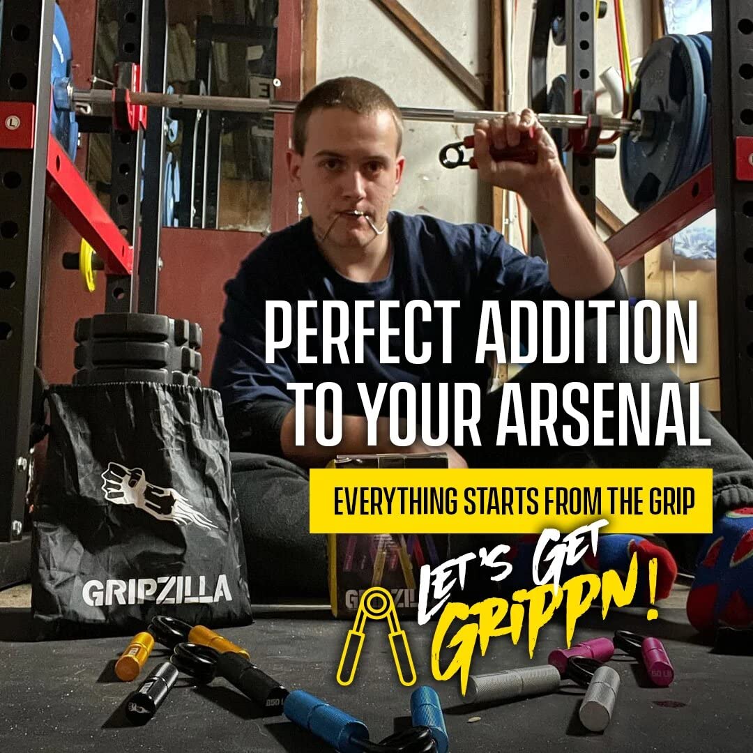 GRIPZILLA Grip Strength Trainer Set 50-300LB - Heavy Duty Hand Gripper Strengthener Kit with Non-Slip Metal Handle - Forearm & Wrist Exerciser for Athletes, Rock Climbers & Weightlifters - Perfect for Home Gym, Office & Travel Workouts