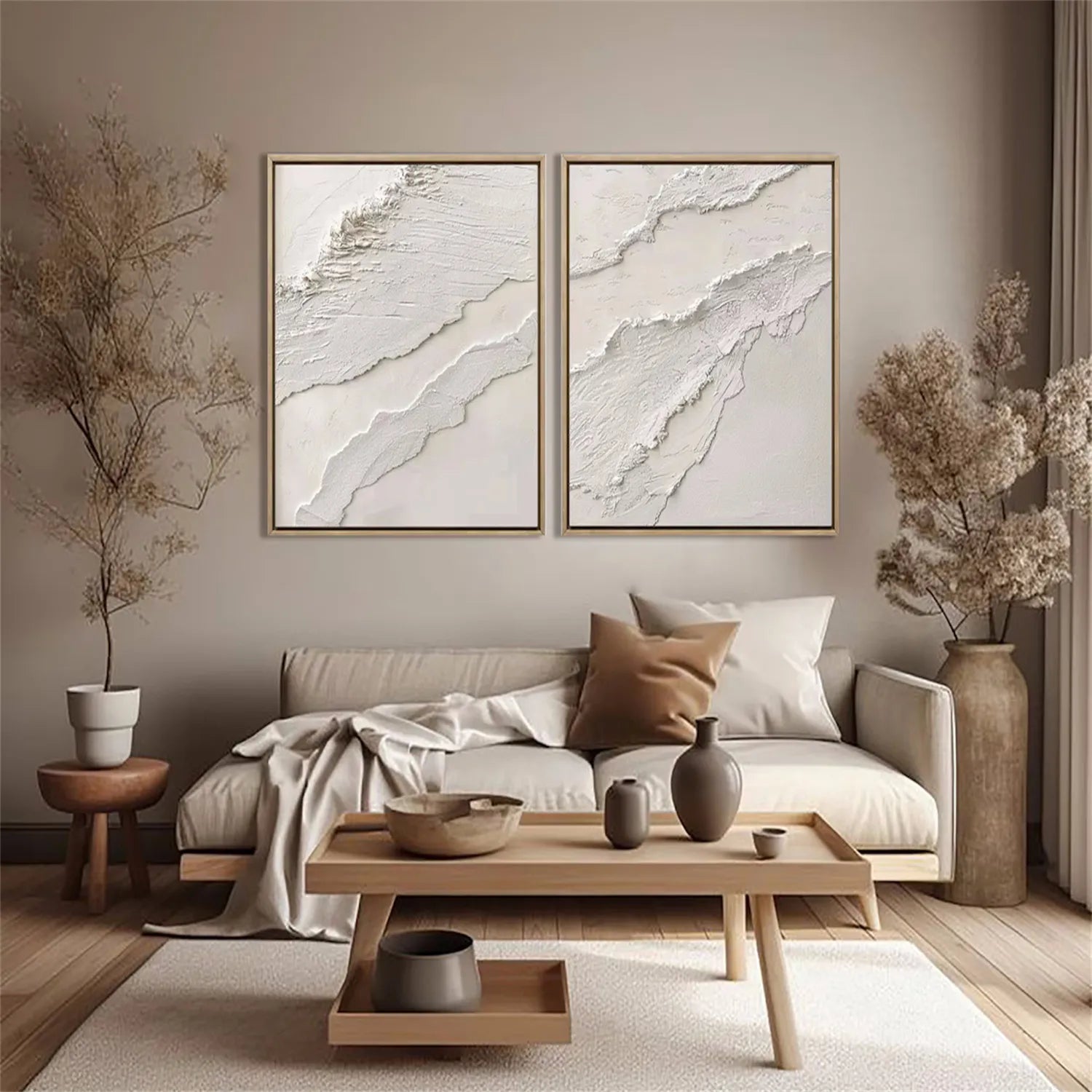 Minimalist Textured Plaster Art Paintings - Set of 2 Modern Abstract Wall Decor (#MM277) | Perfect for Living Room, Bedroom & Office Decor