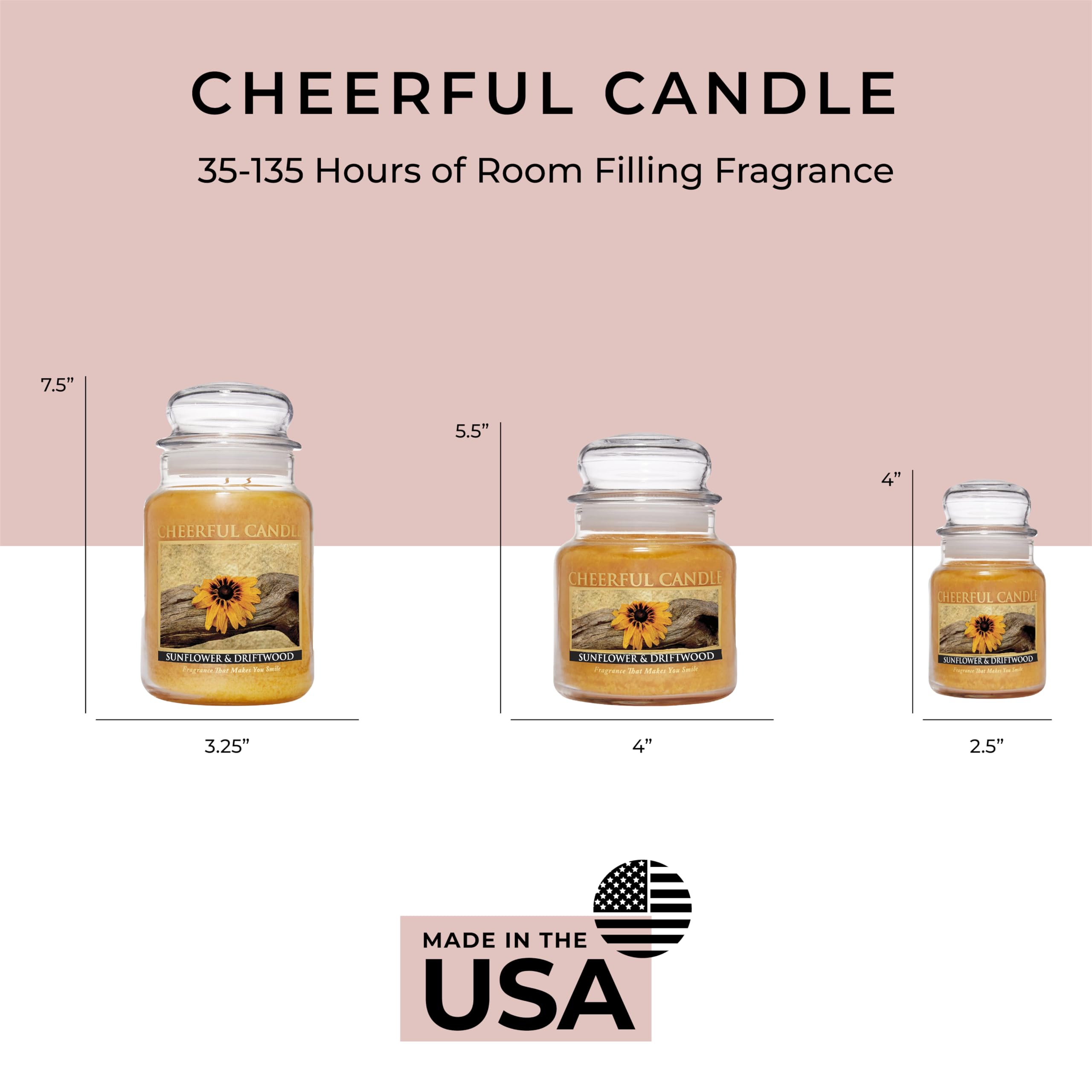 24oz Large Scented Candle Jar with Lid - Sunflower & Driftwood Fragrance - 135 Hours Burn Time - Cheerful Gift for Women - Perfect for Home Decor, Relaxation & Romantic Ambiance