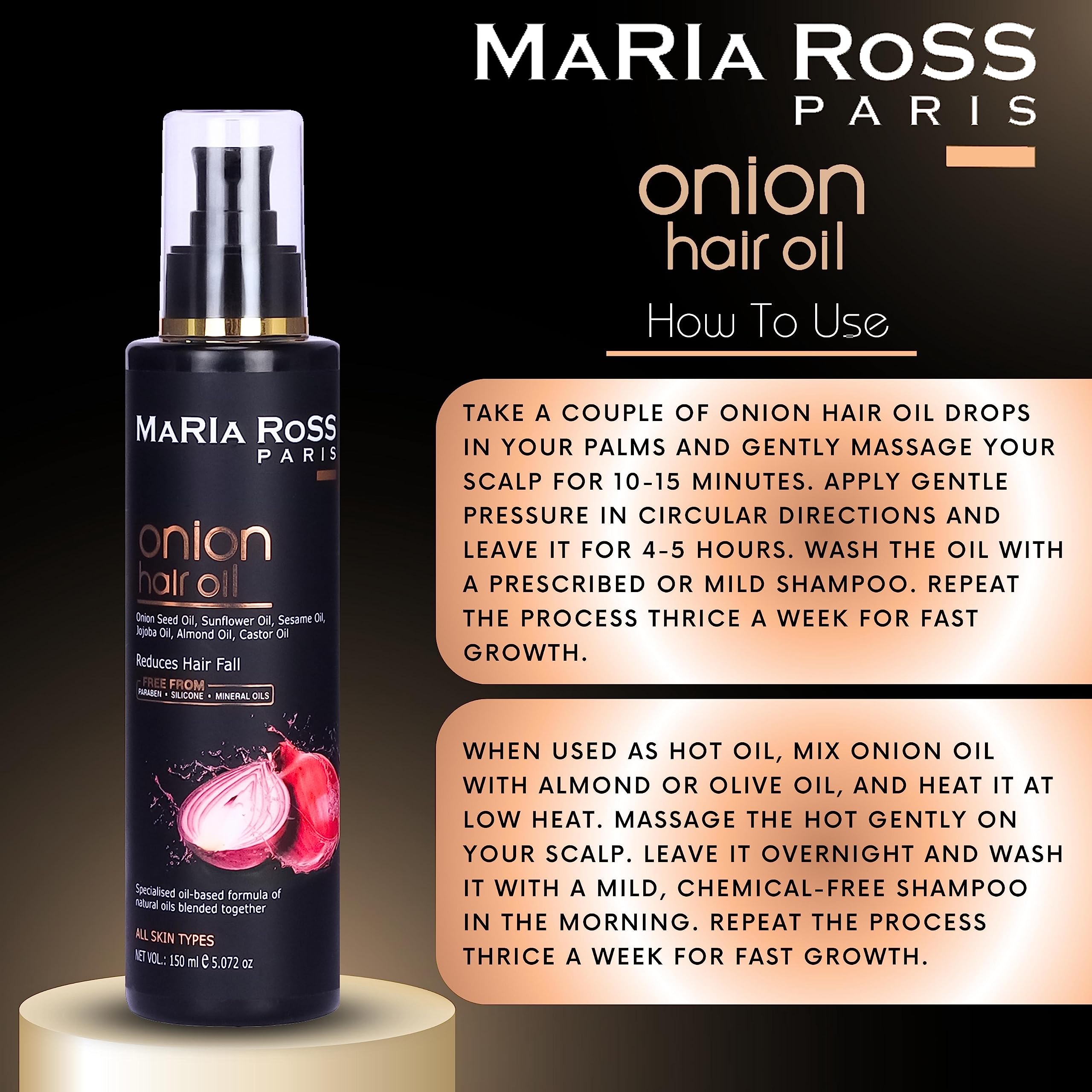 Maria Ross Onion Oil Combo for Hair Growth & Hair Fall Control - Infused with Almond & Coconut Oil - Promotes Thicker, Stronger Hair for Men & Women - Perfect for Daily Hair Care & Scalp Treatment