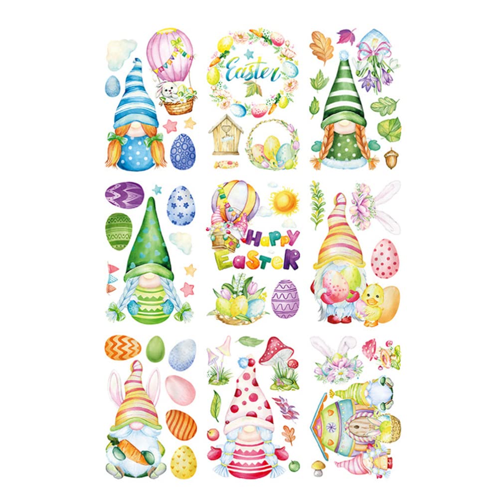 Easter Window Clings & Wall Stickers - 9 Sheets Easter Egg Bunny Gnome Decals for Happy Easter Party Decor | Perfect for Home, Classroom & Office Easter Celebration