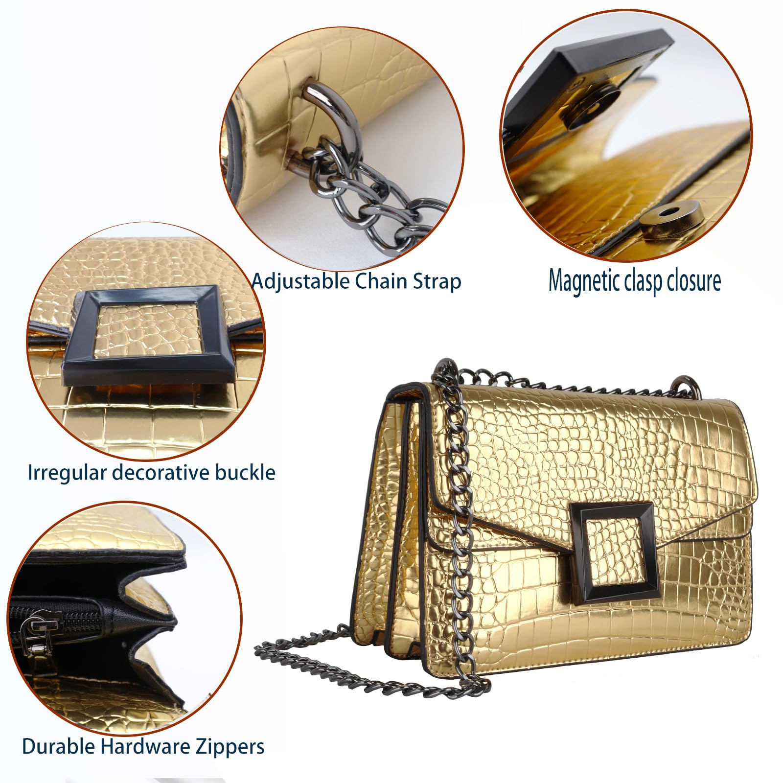 Luxury Crocodile Print PU Leather Satchel Crossbody Bag for Women - Stylish Shoulder Purse with Chain Strap | Perfect for Work, Travel & Evening Outings