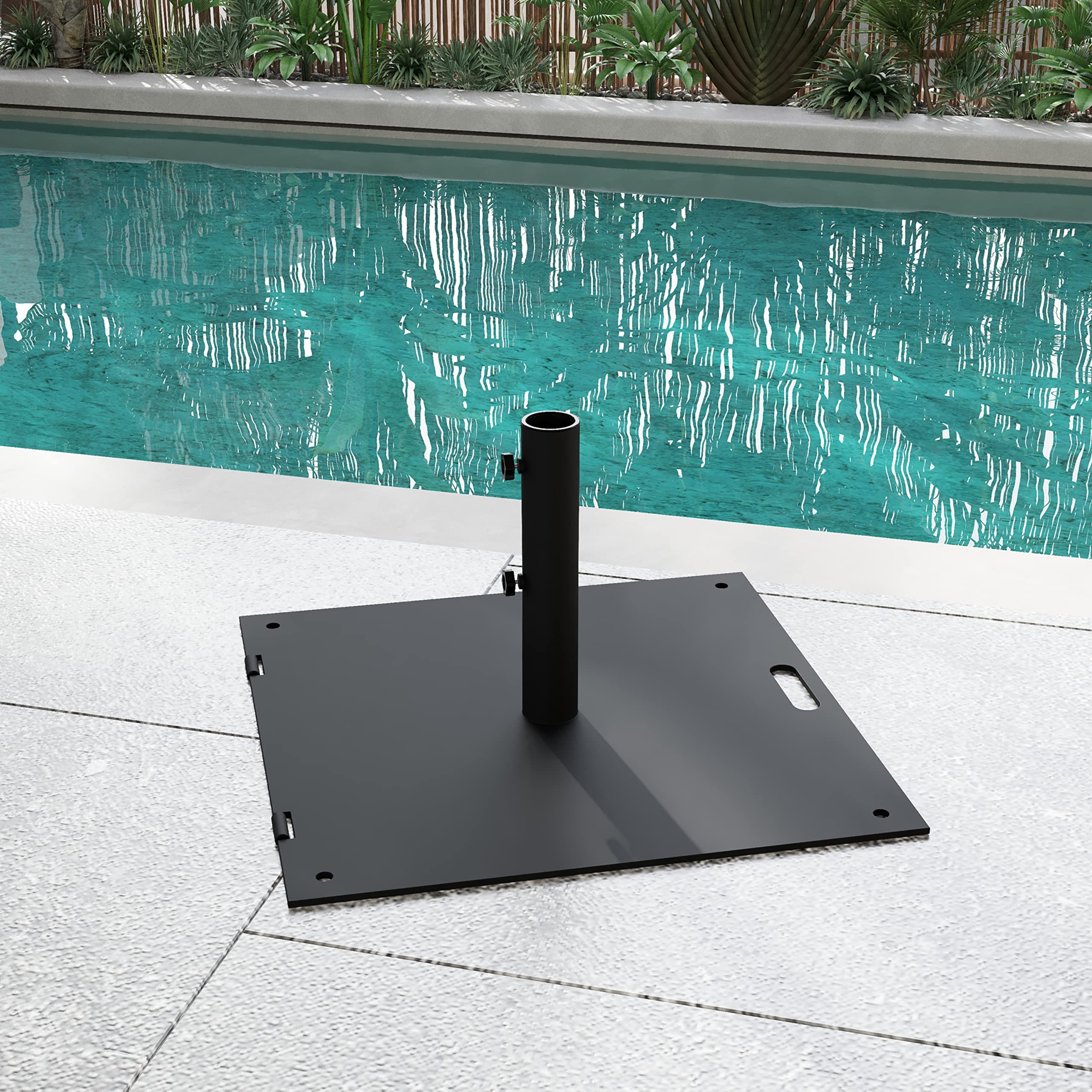 Heavy Duty 42 LBS Rolling Outdoor Umbrella Stand - Square Steel Base for Patio, Deck & Garden - Black | Portable Weighted Stand for Market Umbrellas, Perfect for Poolside, Backyard & Commercial Use