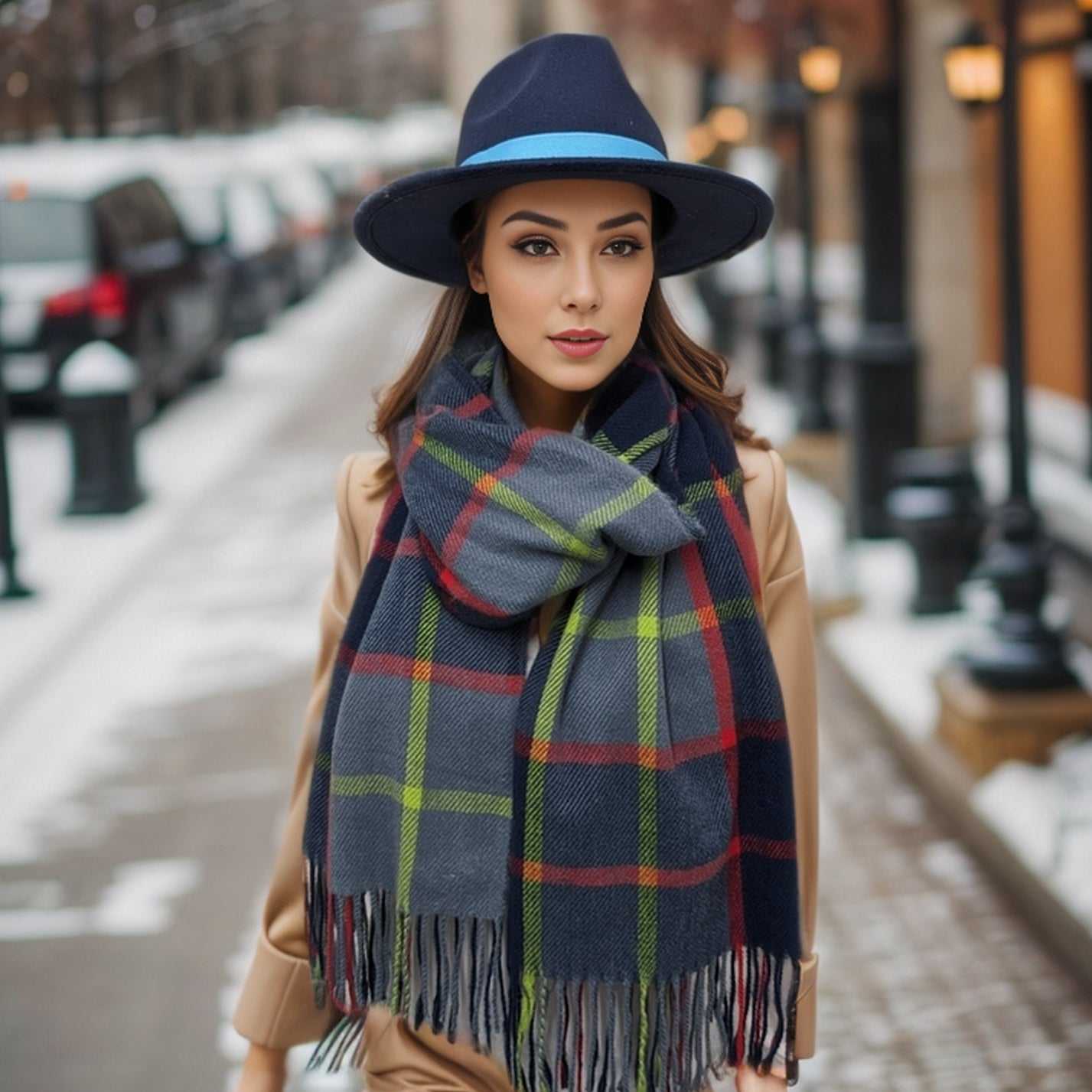 Vibrant Squares Unisex Scarf - Soft Winter Fashion Accessory for Men & Women (70x180cm, Navy Blue) - Perfect for Cold Weather, Office Wear & Gift Giving