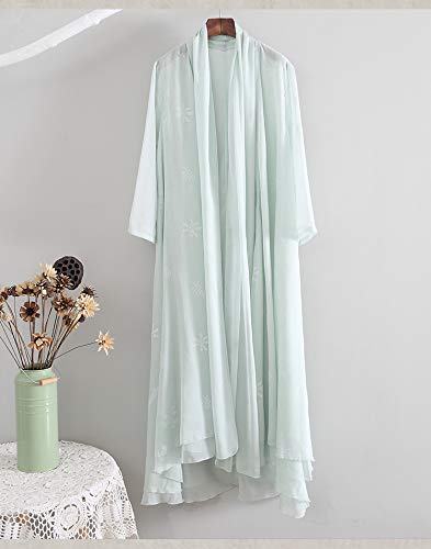 OPOB Women's Chinese Style Chiffon Embroidery Cardigan Pea Coat - Light Green Hanfu-Inspired Loose Knit Sweater for Spring & Fall | Perfect for Tea Parties, Cultural Events & Boho Fashion | Elegant Layering Piece for Daily Wear, Office Outfits and Special Occasions