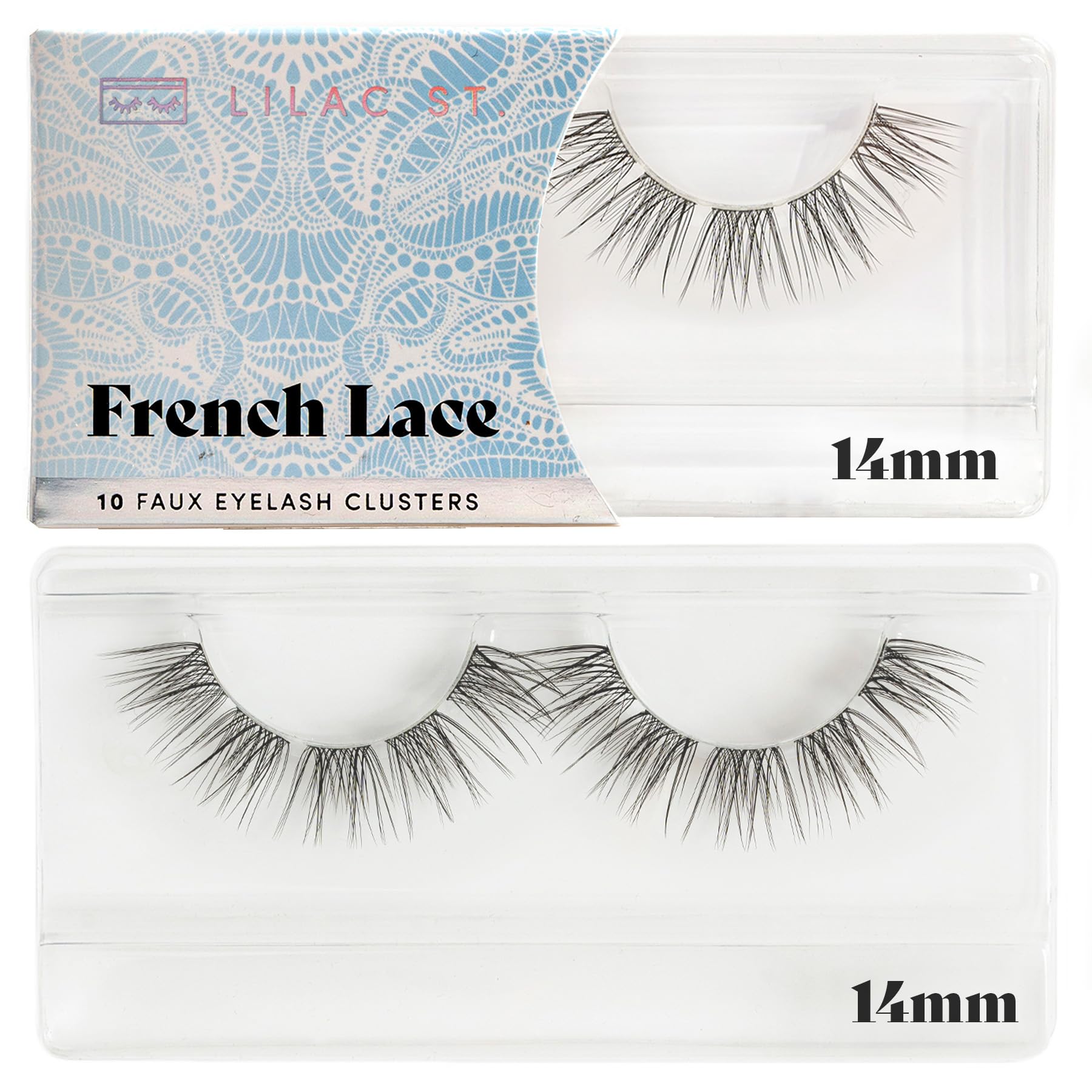 Lilac St - French Lace Glamorous Faux Eyelash Clusters (14mm) - Delicate & Wispy DIY Lash Extensions - Lightweight Natural Look Korean Silk Lashes - Cruelty Free Vegan - 10 Lashes - Perfect for Weddings, Parties & Daily Wear