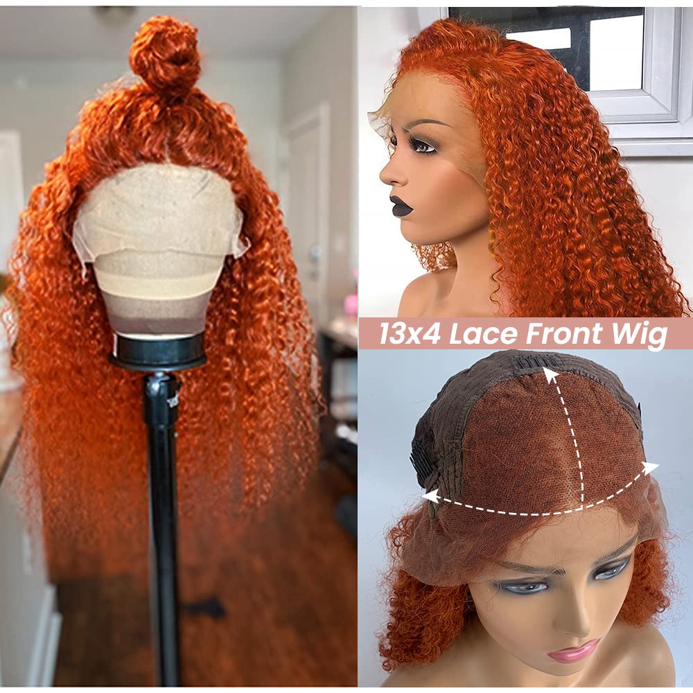 13x4 Lace Front Wig Human Hair - Orange Ginger Water Wave 18 Inch 150% Density Glueless Remy Virgin Hair with Baby Hair & Preplucked Hairline for Black Women | Perfect for Daily Wear, Cosplay, Parties & Special Occasions