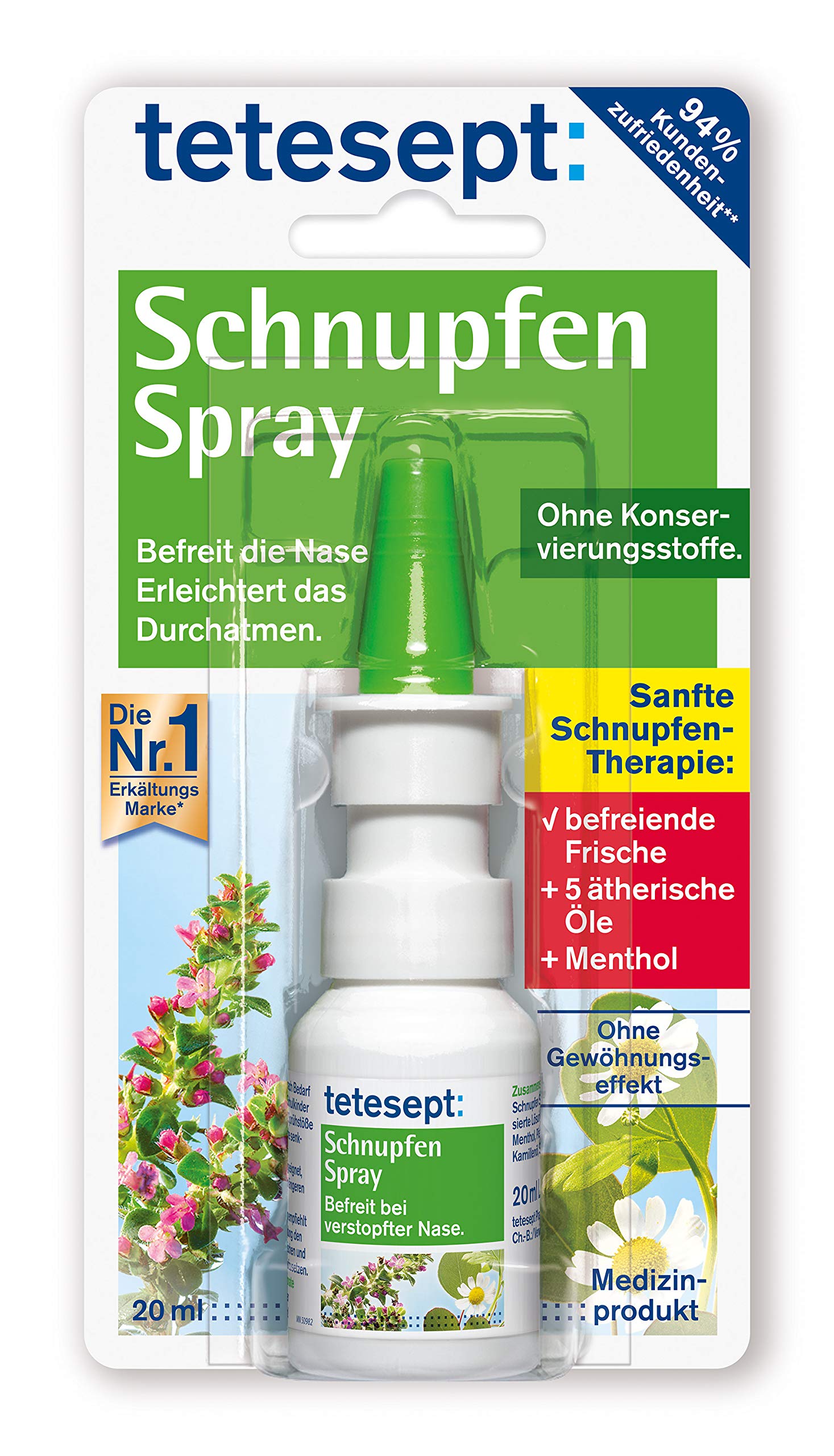 Tetesept Nasal Spray for Cold & Congestion Relief - 20ml | Fast-Acting Sinus Relief for Adults & Kids | Use for Allergy, Flu & Dry Nose Relief