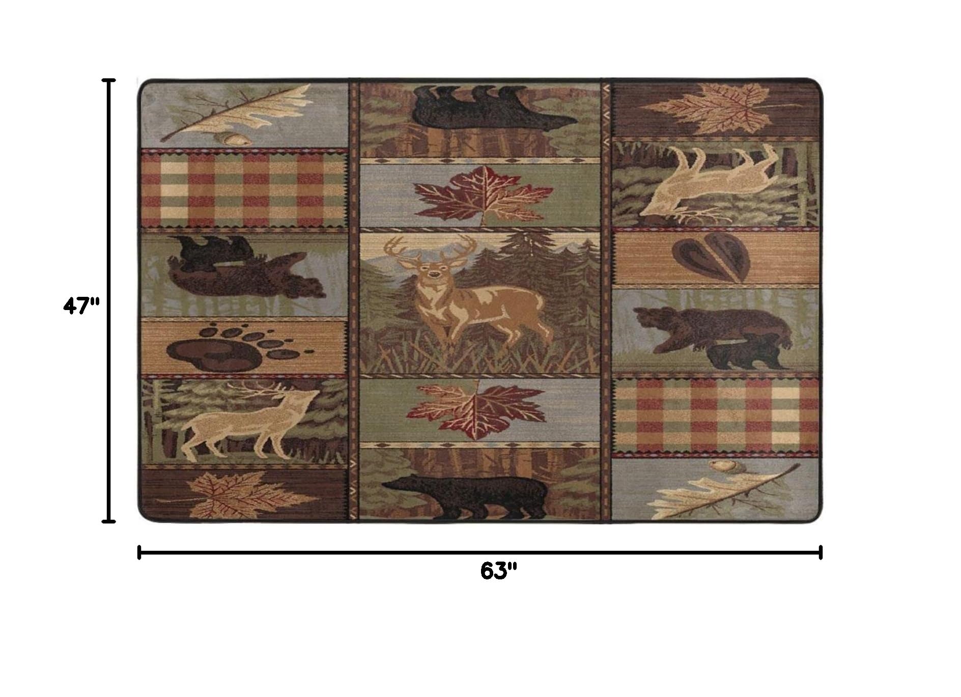 Rustic Cabin Area Rug with Wildlife Bear Moose Deer Design - Soft Washable Carpet for Nursery, Bedroom & Living Room - 5'3