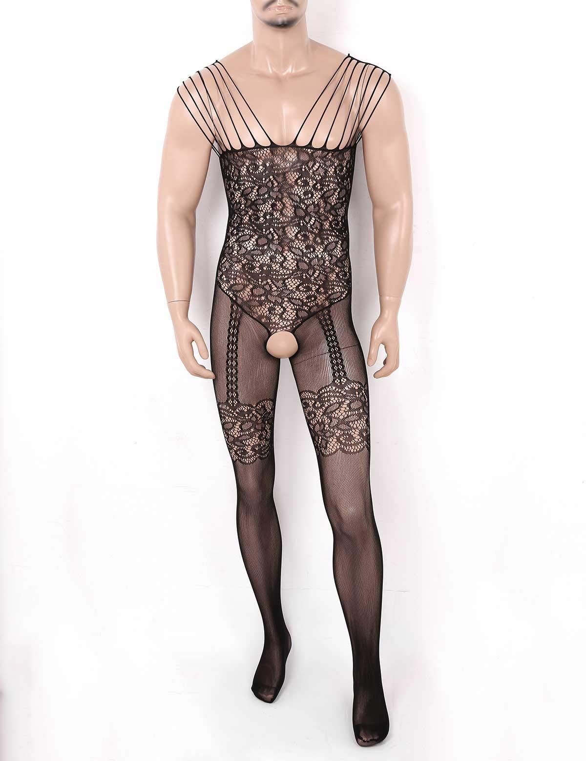 Sexy Men's See-Through Fishnet Pantyhose Tights - Stretchy Full Bodysuit Stockings for Lingerie, Cosplay & Sensual Wear