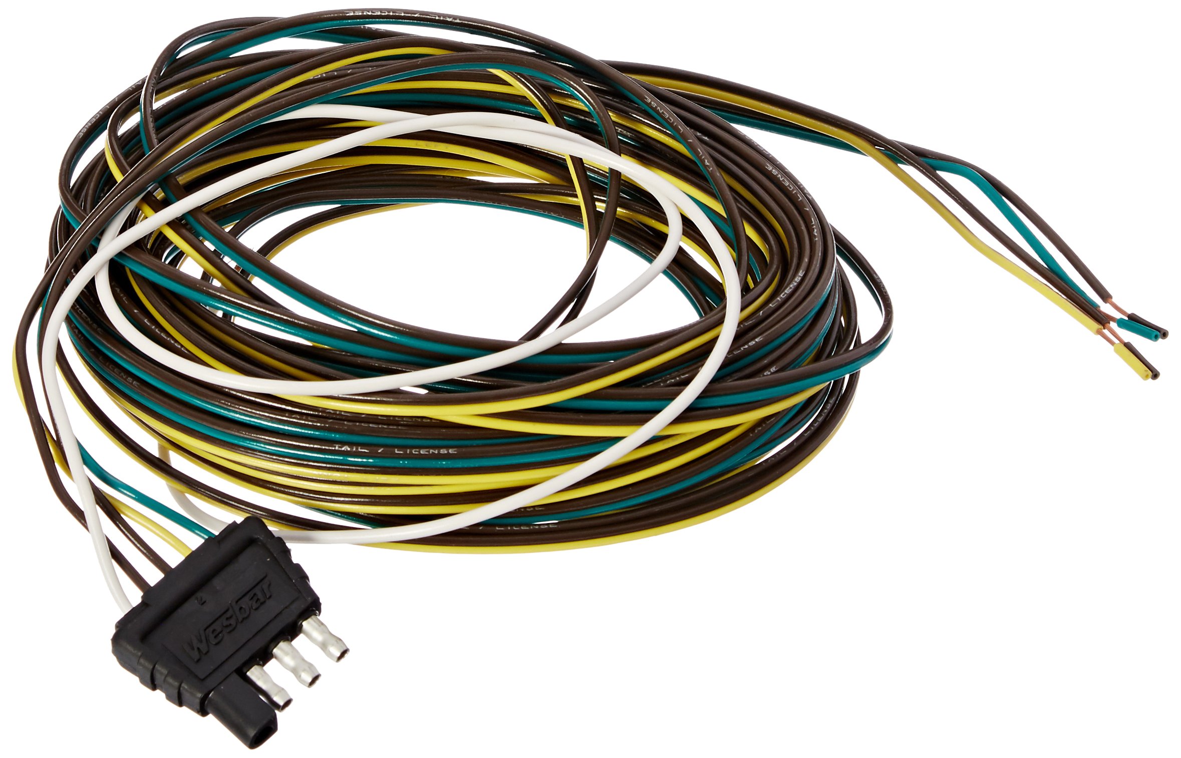 Wesbar 707261 Trailer End Connector Wire Kit - 4-Way Flat Wiring Harness for Boat, Utility & RV Trailers - Easy Installation & Durable Construction