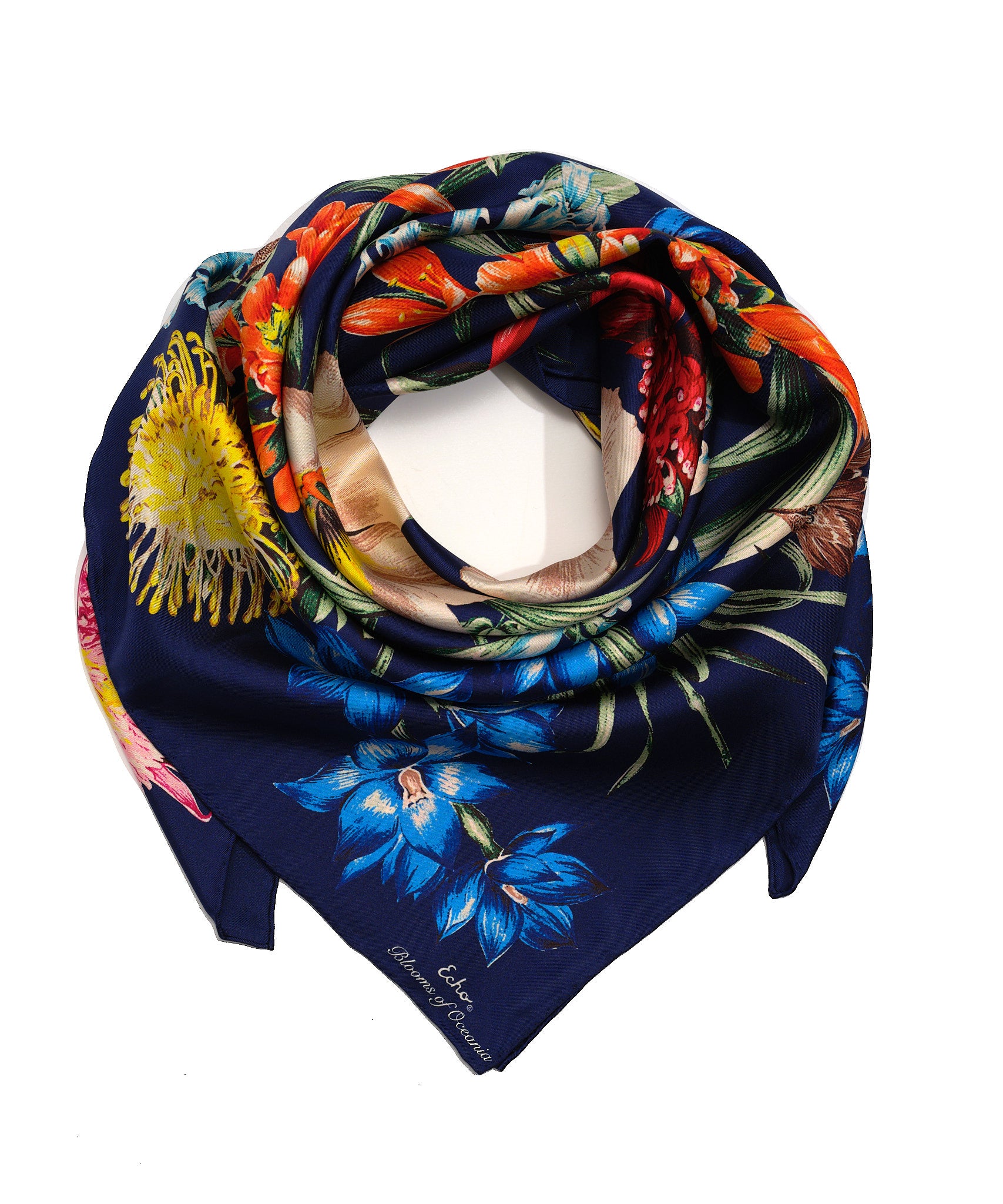 Blooms Of Oceania 35 Silk Square Scarf - Elegant Floral Print Fashion Accessory for Women, Perfect for Parties, Weddings & Office Wear