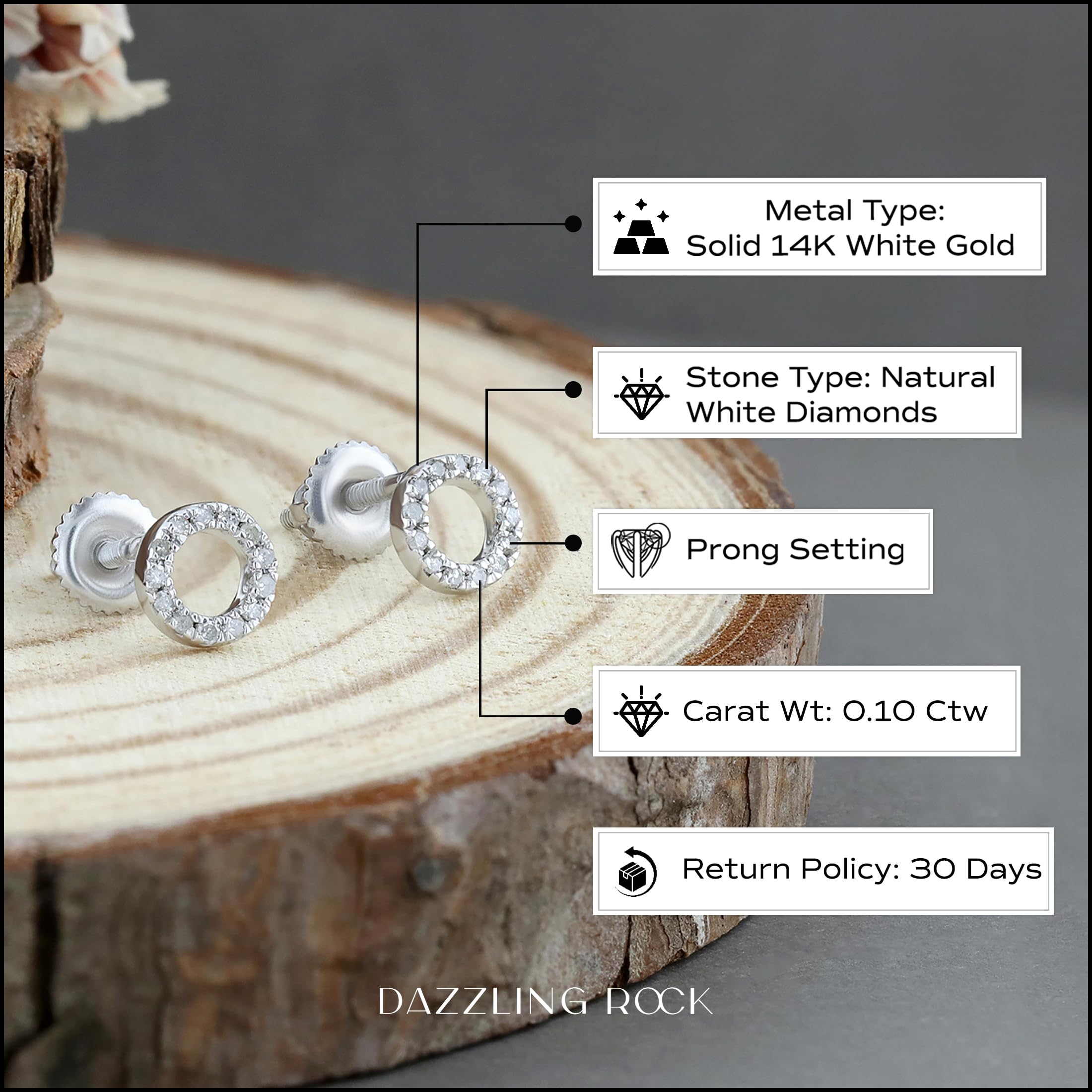 0.10 Cttw Round White Diamond Halo Stud Earrings for Women - Solid Gold Circle Shape Dangle Earrings - Perfect for Weddings, Anniversaries & Special Occasions
