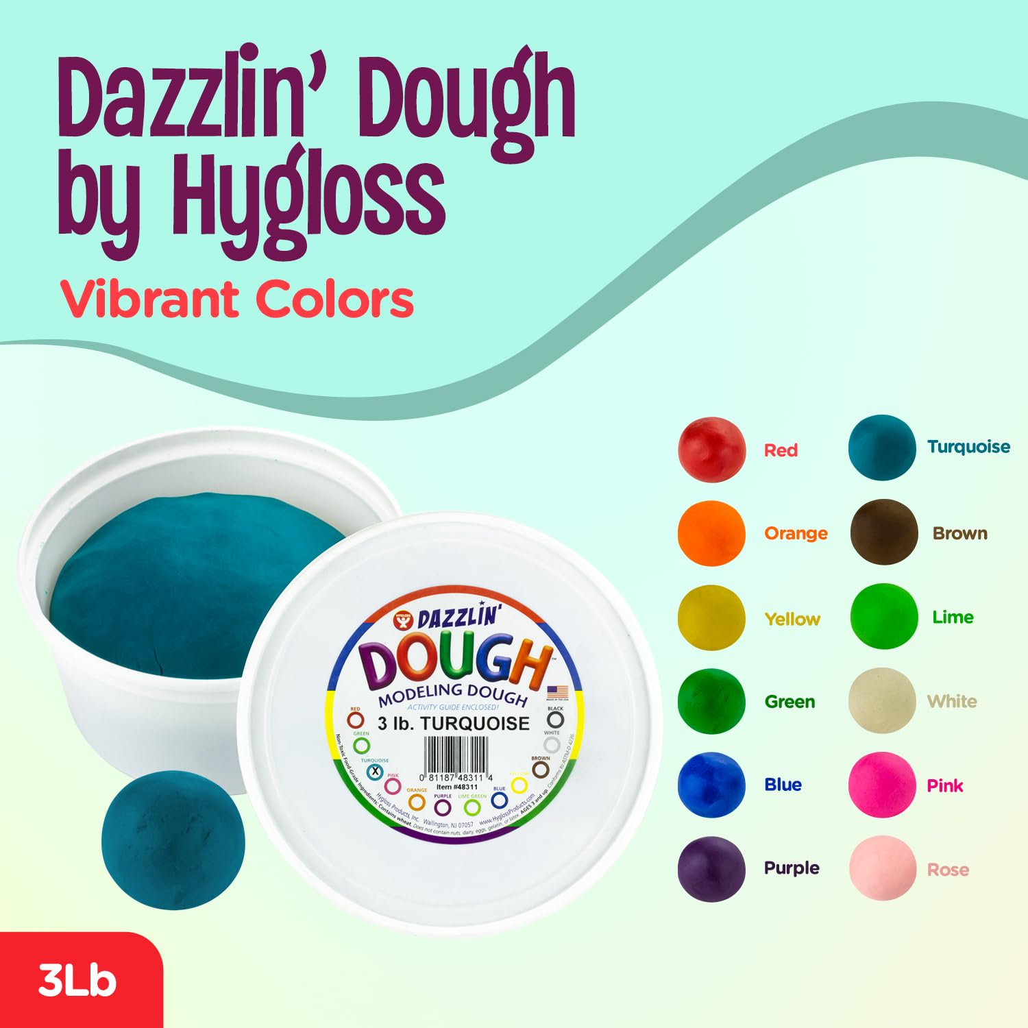 Hygloss 3lb Play Modeling Dough - Non-Toxic & Unscented Kids Art Supplies for Easter Basket Stuffers, Party Favors & Classroom Crafts - Safe Sensory Play Dough for Toddlers & Preschoolers (Turquoise)