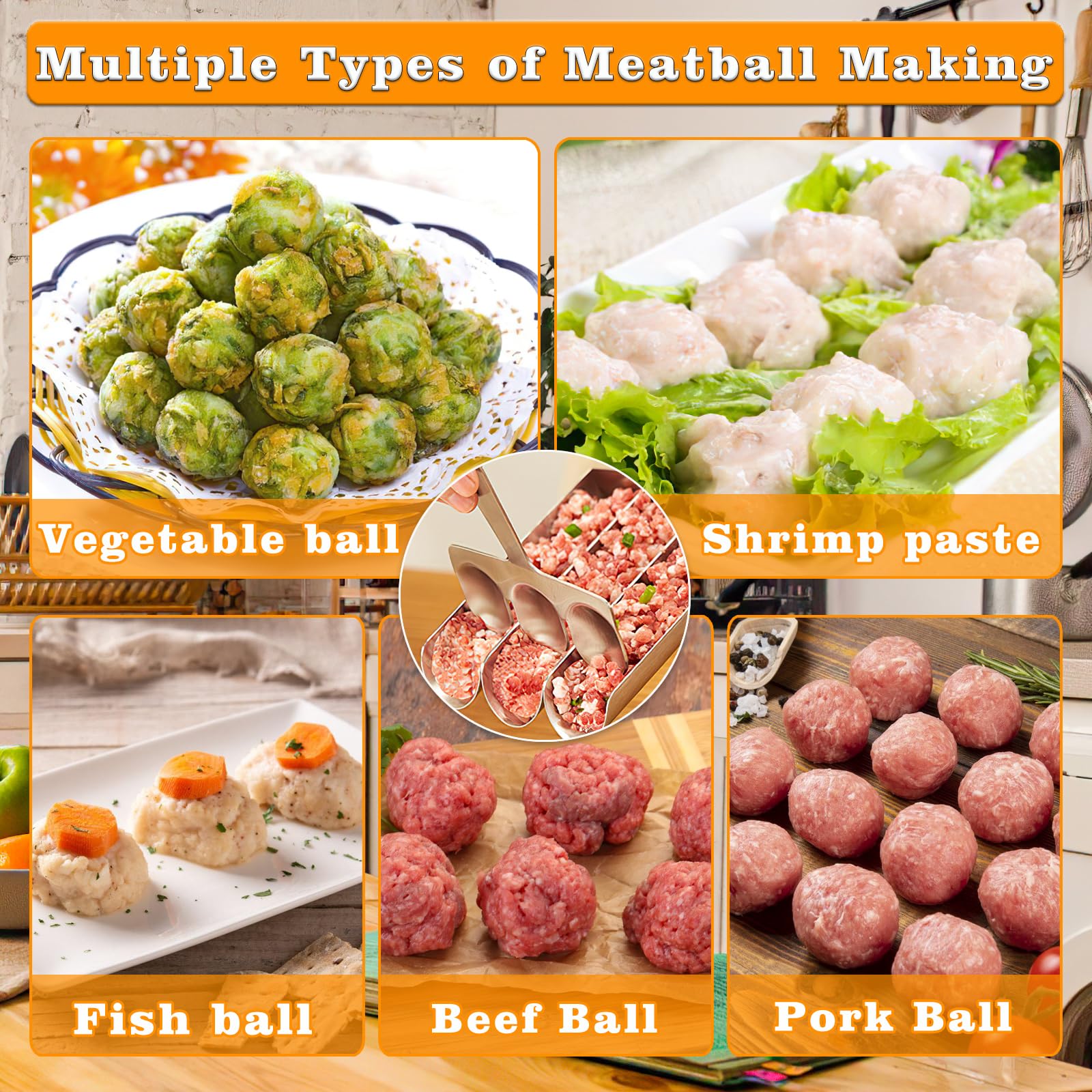 3-in-1 Stainless Steel Meatball Maker Tool - Professional Kitchen Meatball Scoop & Baller Kit for Fast, Easy Meatballs - Perfect for Spaghetti, Meatball Subs & Party Appetizers