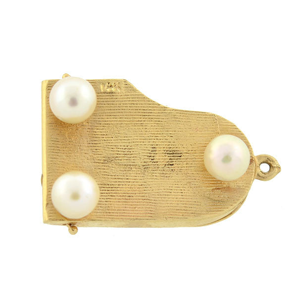 Vintage 14K Gold Cultured Pearl, Ruby & Sapphire Piano Pendant Charm - Elegant Jewelry Gift for Musicians, Piano Lovers & Music Teachers