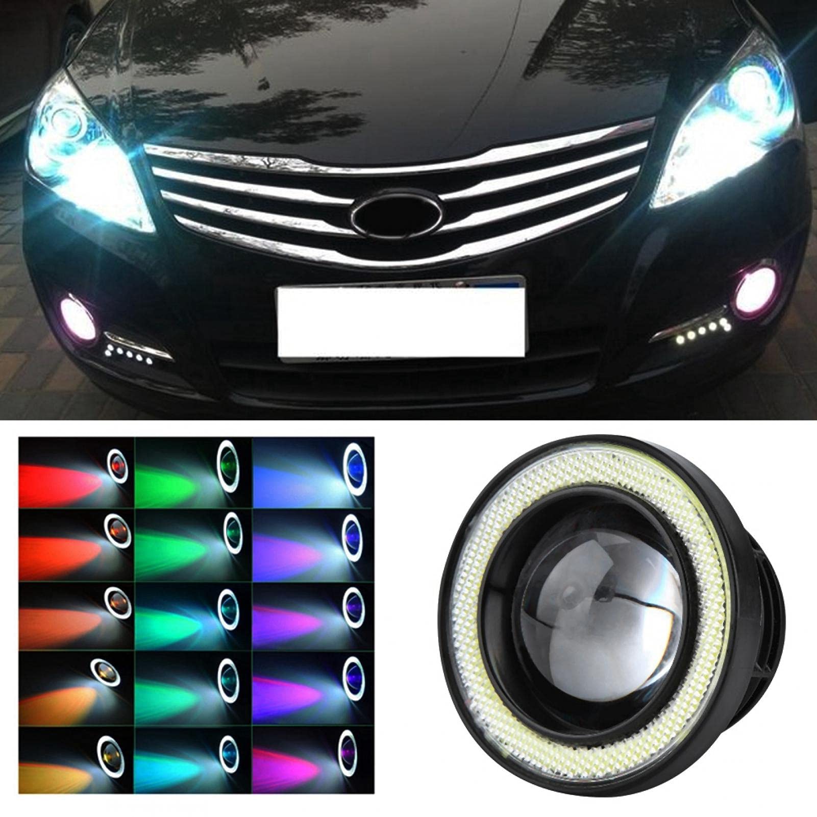 30W RGB COB LED Angel Eye Fog Lights for Cars - Round Halo Ring Daytime Running Lights with Multiple Colors - Perfect for Off-Road, Night Driving & Custom Car Lighting