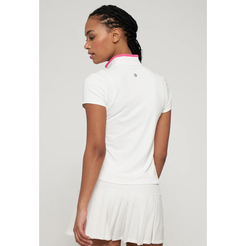 Lija Women's Don't Stop Me Now Roller Tee - Soft Breathable Short Sleeve T-Shirt for Skating & Active Wear - White/Prism Pink