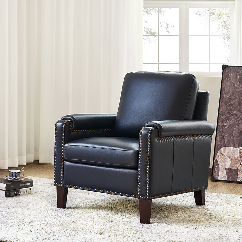 Nathaniel Transitional Style Genuine Leather Armchair - Premium Brown Leather Lounge Chair for Living Room, Office & Study - Comfortable Reading Chair with Padded Seat & Wooden Legs