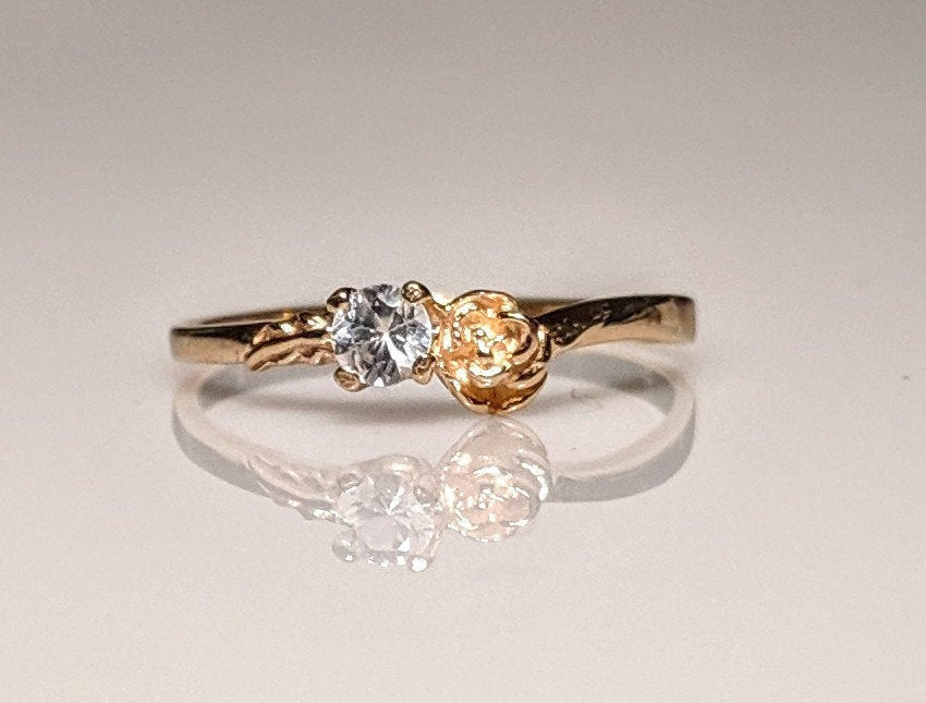10Kt Solid Gold Natural Gemstone Rose Promise Ring - Sapphire, Ruby, Emerald, Topaz, Peridot, Garnet, Amethyst Birthstone Jewelry - Size 4-7, Perfect for Anniversaries, Engagements & Special Occasions