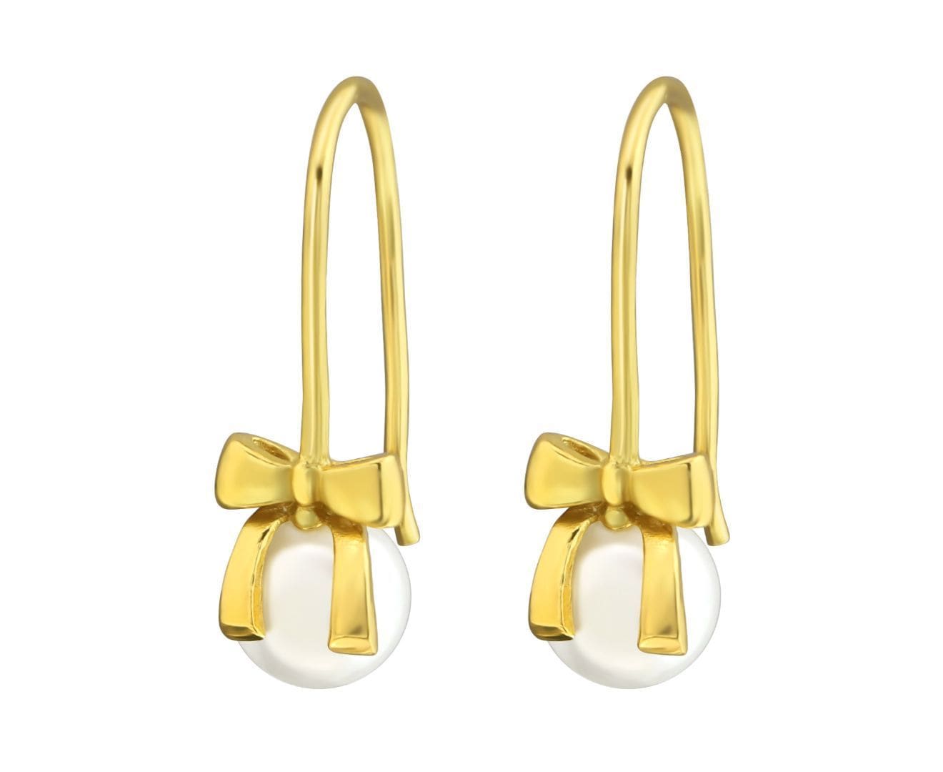Elegant Gold Plated Silver Pearl Drop Bow Earrings for Women - Perfect for Weddings, Parties & Special Occasions