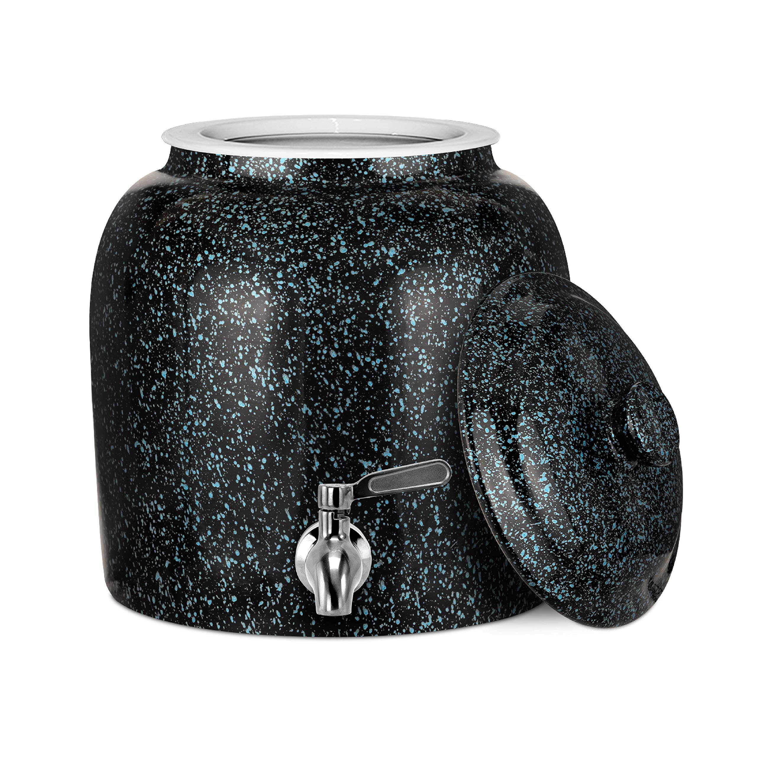 Geo Sports Bottles Porcelain Ceramic BPA-Free Water Dispenser with Stainless Steel Faucet & Lid - Black & Blue Speckles | Perfect for Home, Office & Outdoor Activities