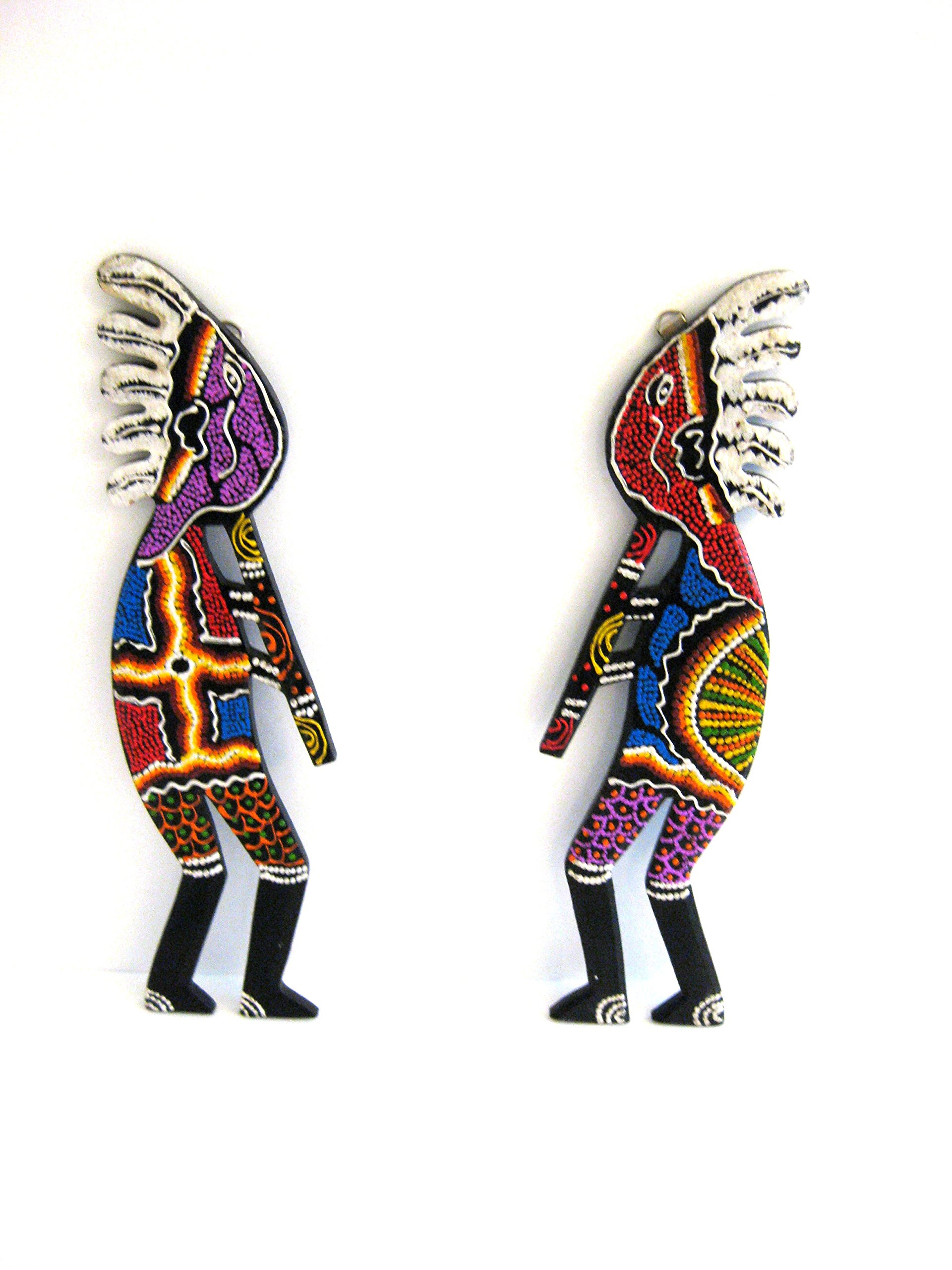 Hand-Painted OMA Kokopelli Wall Art Sculpture - Native American Fertility God Decor Pair for Home & Office Spiritual Decorations