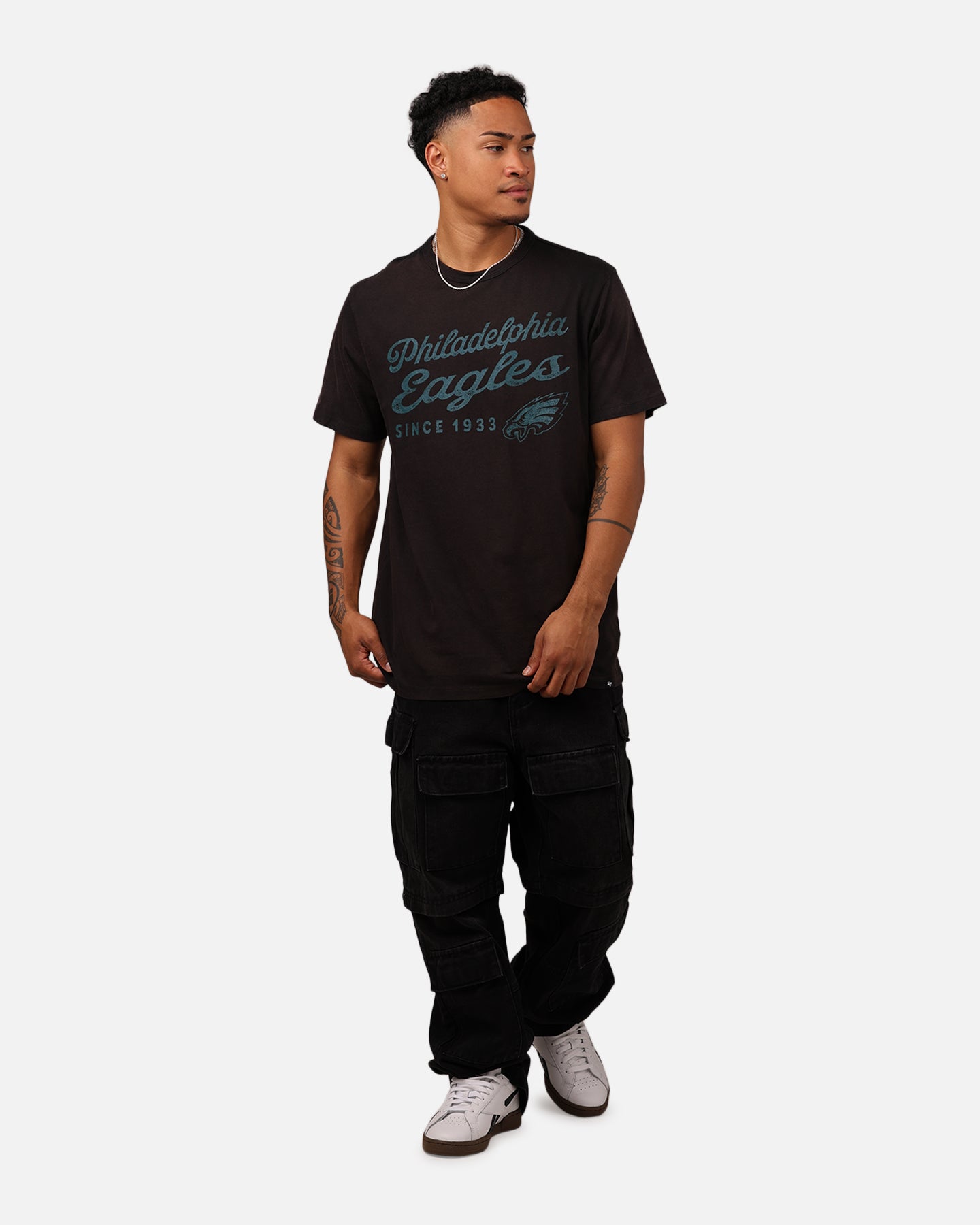 47 Brand Philadelphia Eagles Dusted T-Shirt for Men - Black NFL Football Fan Apparel - Perfect for Game Day, Tailgating & Casual Wear