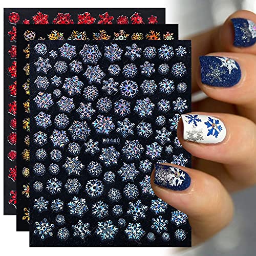 3D Snowflake Nail Art Stickers - Sparkly Gold Winter Nail Decals for Christmas & Holiday Nail Decor - Self-Adhesive Acrylic Nail Stickers (8Pcs) - Perfect for Winter Parties, Christmas Nail Art & Festive Manicures