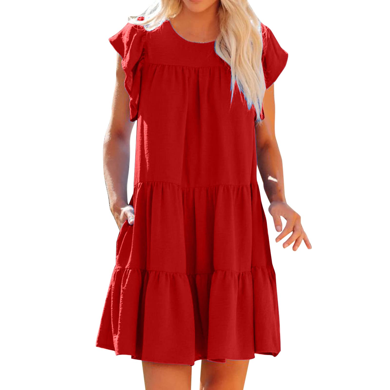 Boho Beach Sleeveless Ruffle Tiered Midi Dress for Women - Solid Color Summer Party Dress - Perfect for Beach Vacations, Music Festivals & Outdoor Weddings