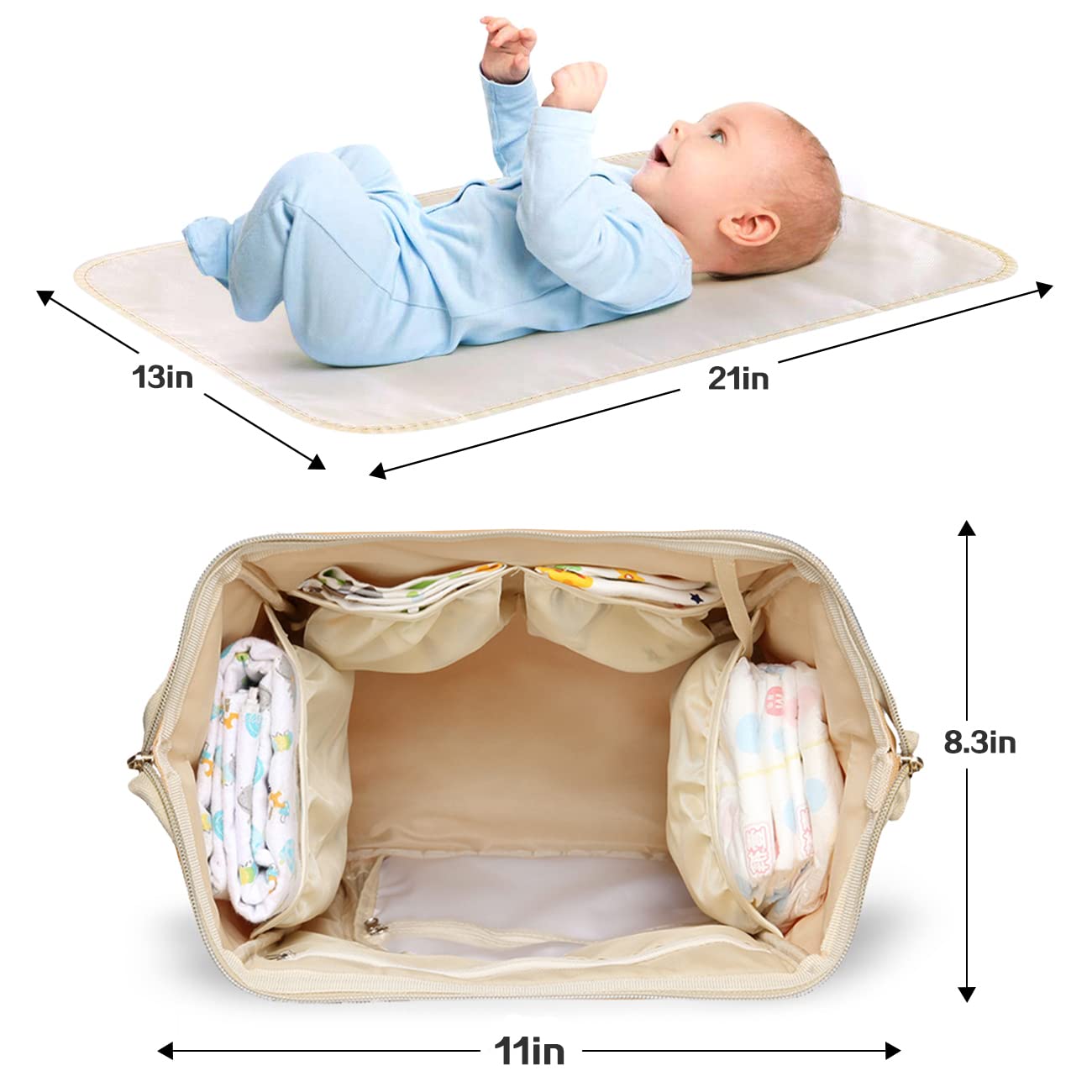 3 in 1 Waterproof Diaper Bag Backpack - Multifunctional Baby Bag with Changing Pad & Stroller Straps | Perfect for Travel, Daycare & On-the-Go Parents