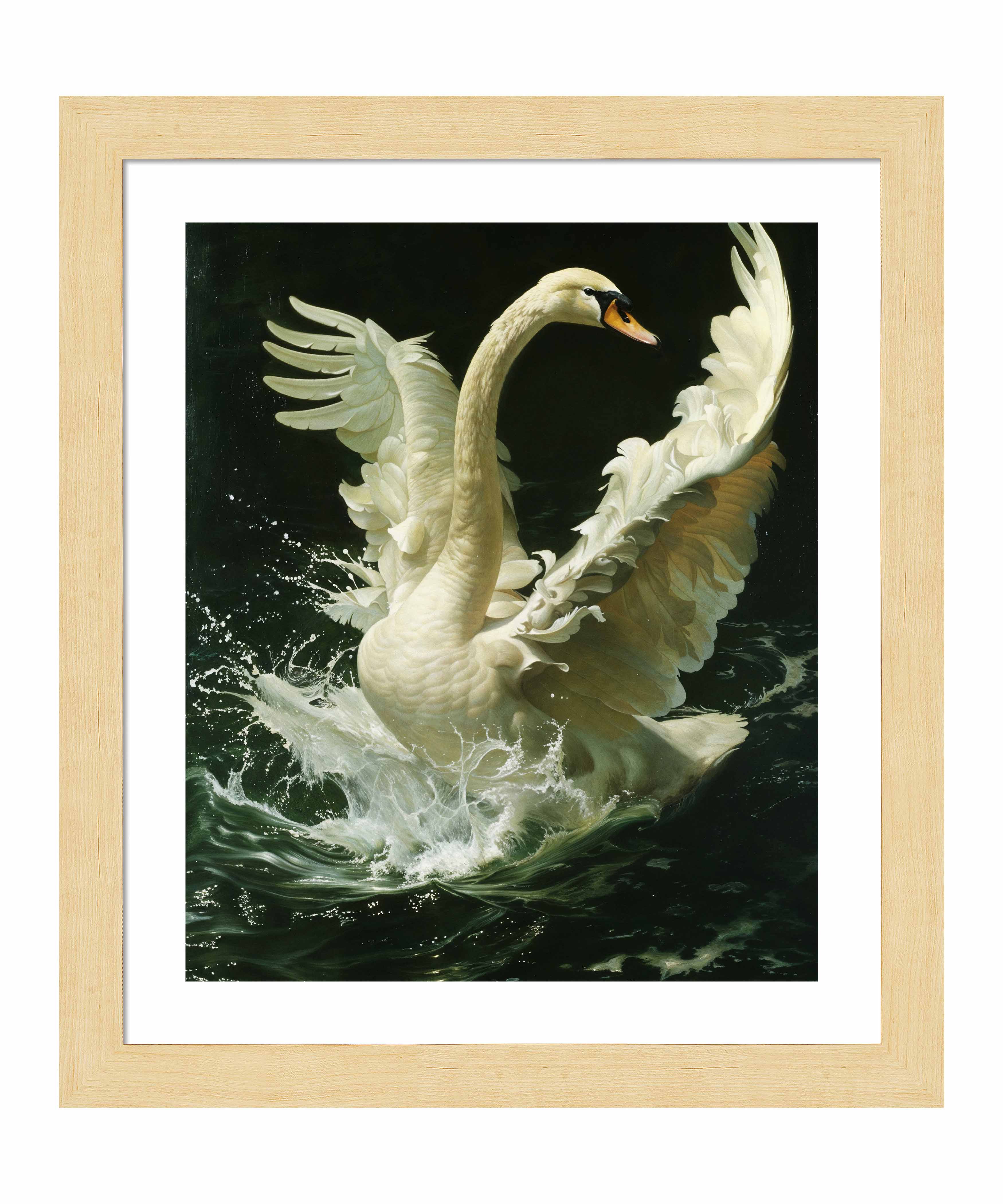 Ethereal Majesty Swan in Flight Art Prints - Elegant Home & Office Wall Decor, Perfect for Living Room, Bedroom, or Gift