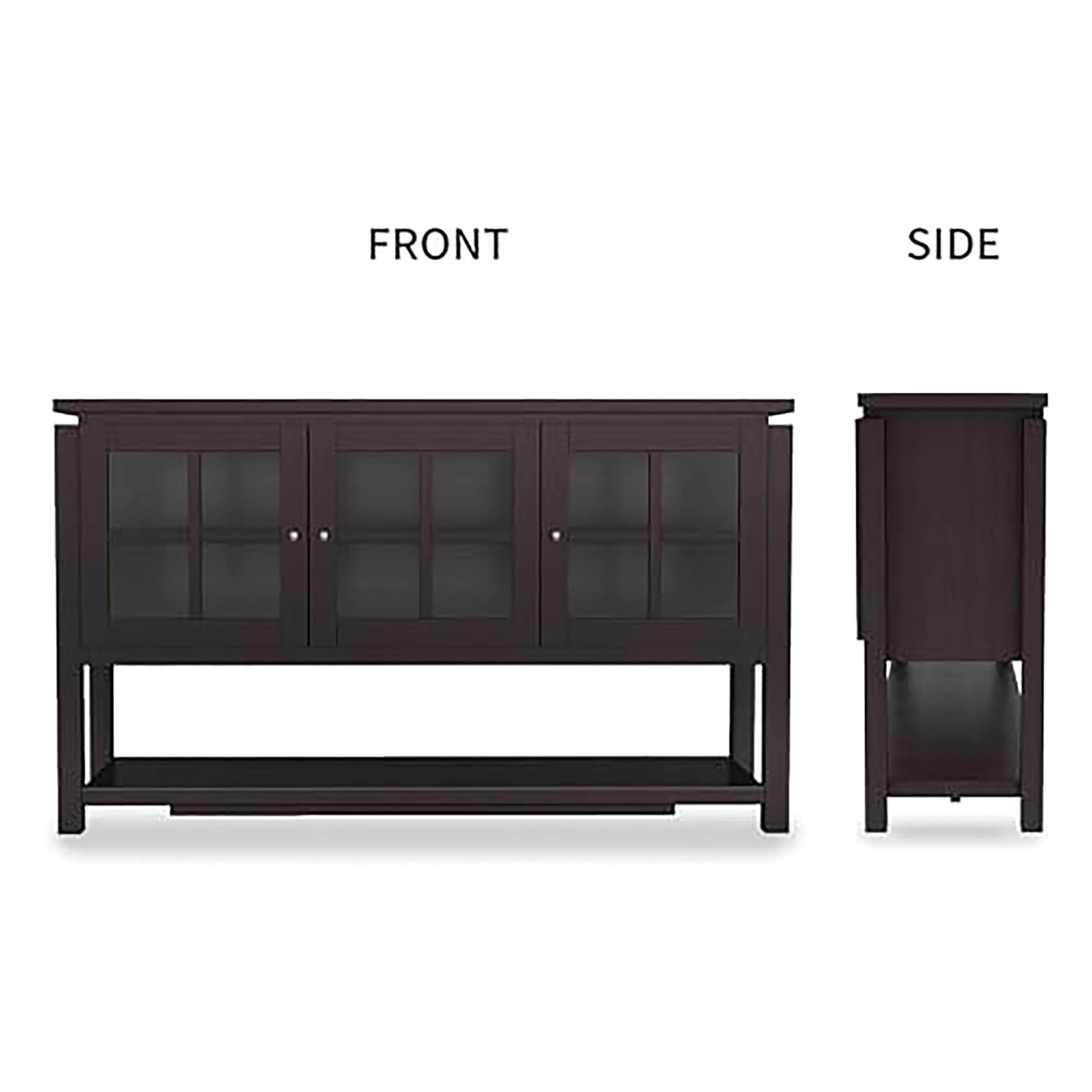 Furniture of America Julianna Farmhouse Sideboard Buffet Cabinet with Storage & Glass Doors - Solid Wood Kitchen Coffee Bar Console Table for Entryway, Dining Room, Living Room - Walnut Finish for Rustic Home Decor & Entertaining