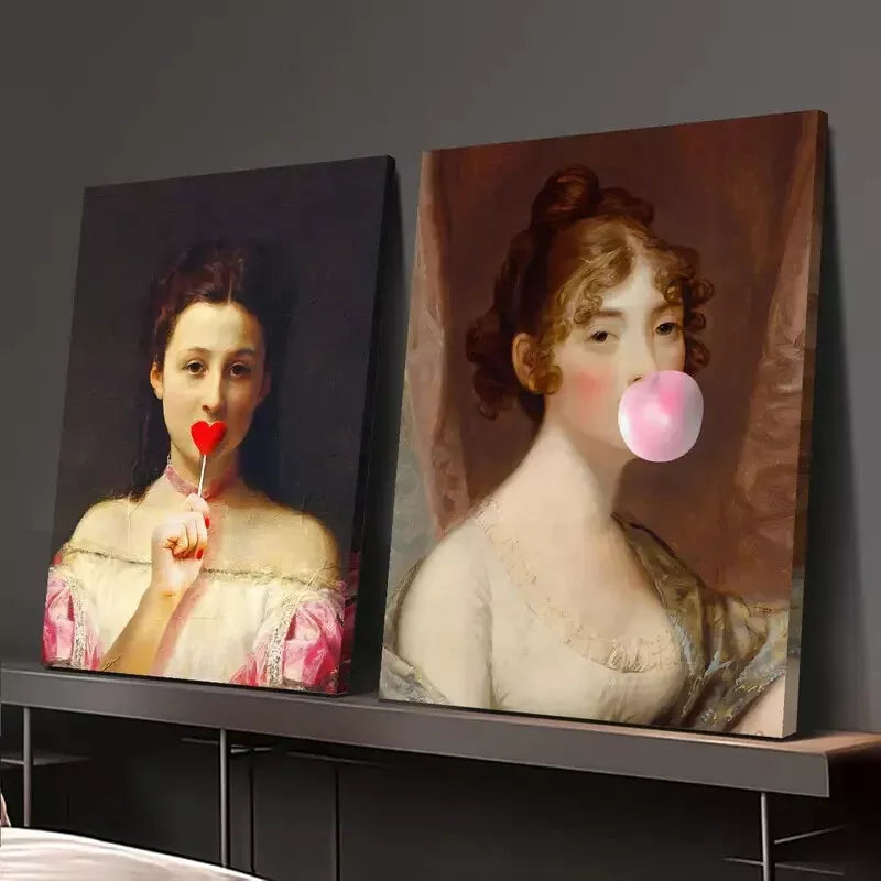 2Pcs Victorian Oil Painting Art Decor - Elegant Girl Canvas Wall Art 50x75cm Framed Print | High Quality Australian Made | Ready to Hang for Living Room, Bedroom & Office Decor