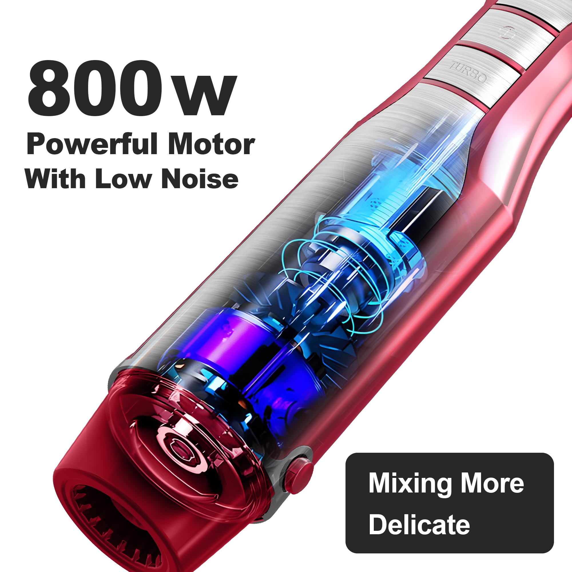 800W Powerful Immersion Hand Blender - 6 Speed & Turbo Electric Stick Mixer for Kitchen, Smoothies, Soups, Baby Food, Purees & Drinks (Rose Red) - Perfect for Meal Prep, Baking & Healthy Cooking
