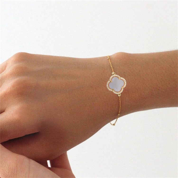 18K Gold Plated Lucky Clover Crystal Adjustable Bracelet for Women - Elegant Adjustable Fashion Jewelry, Birthday Gift for Her - Perfect for Everyday Wear, Special Occasions & Gift Giving