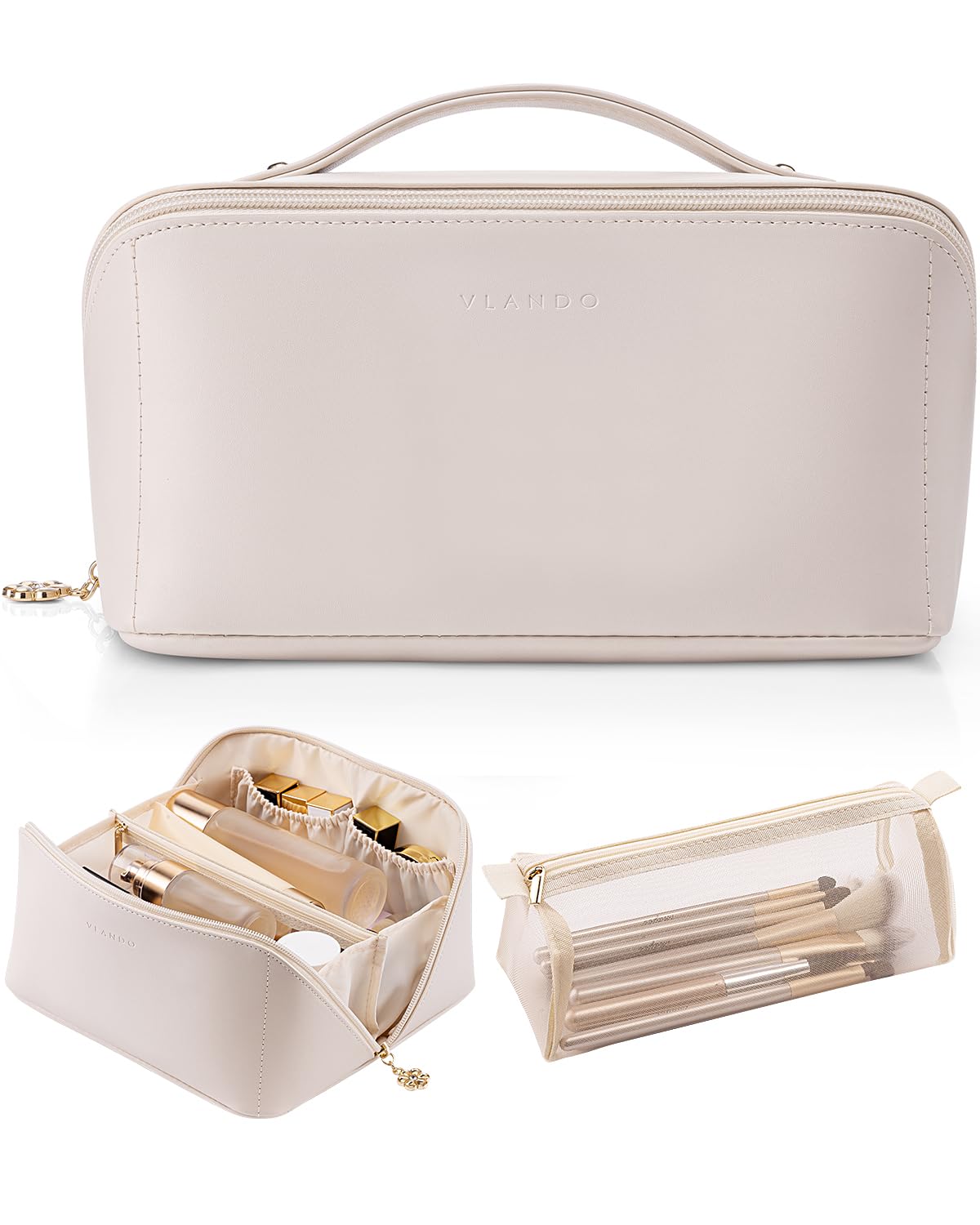 Vlando Travel Makeup Bag - Women's Toiletry Organizer with Divider | Perfect for Travel & Gifts