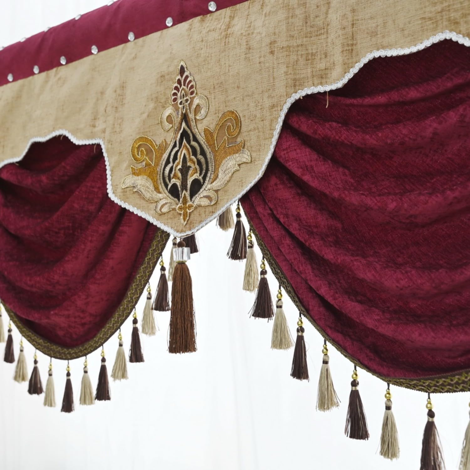 European Brown Burgundy Waterfall Valance with Tassel - Chenille Curtain Swag for Living Room Windows - Elegant Home Decor for Bedroom & Dining Room