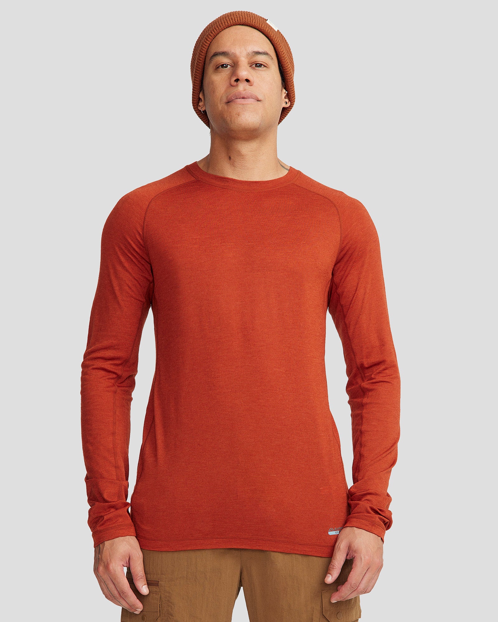 Men's K Merino 125 Baselayer Top - Redwood Color | Lightweight Merino Wool Base Layer for Hiking, Skiing & Outdoor Activities
