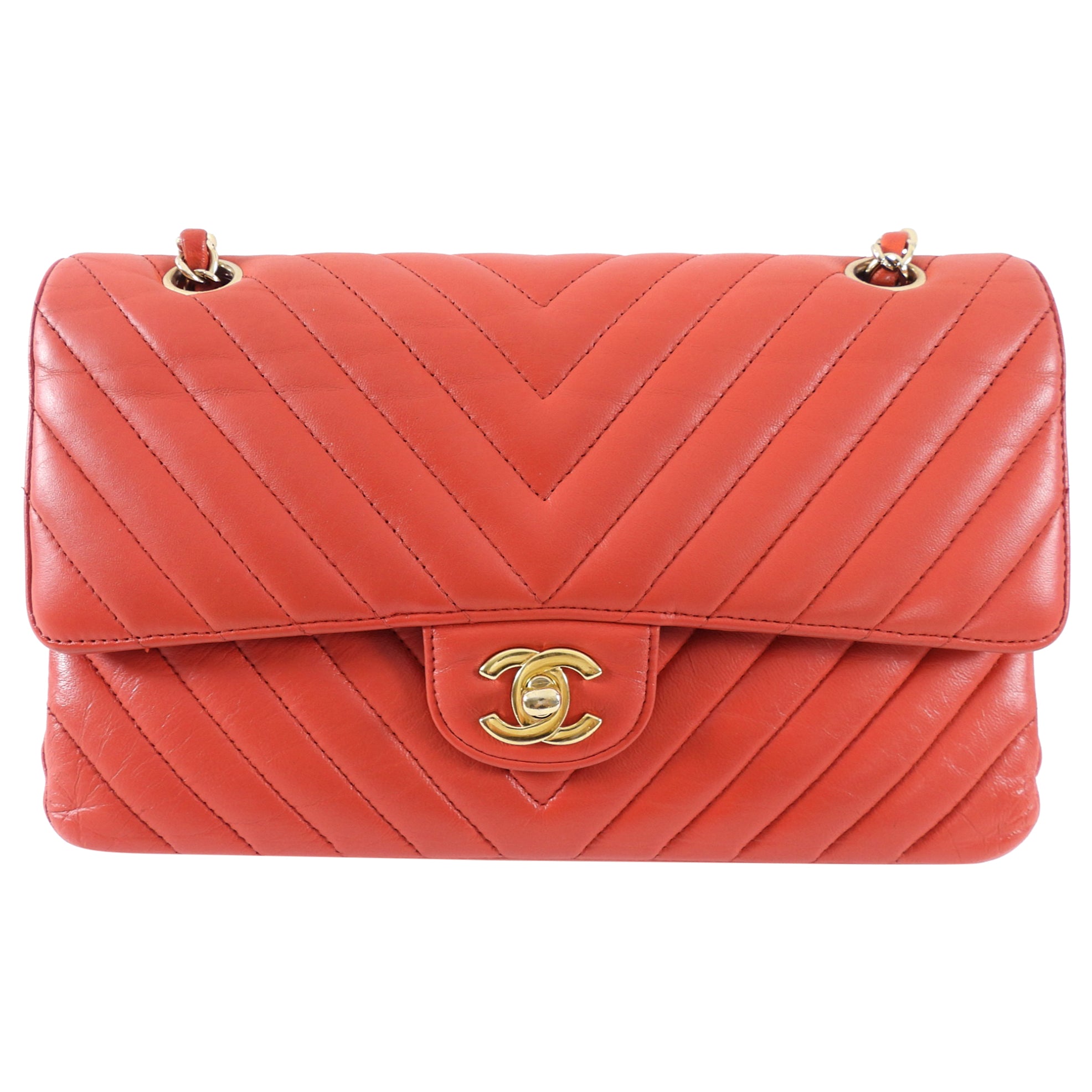 Chanel Red Chevron Quilted Leather Medium Double Classic Flap Bag - Luxury Designer Handbag for Women, Perfect for Parties, Dating & Special Occasions
