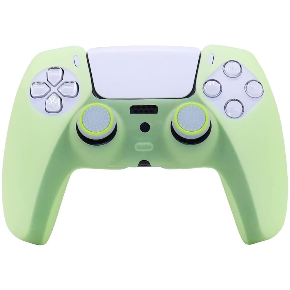 Glow in The Dark Anti-Slip Silicone Cover & Thumb Grips for PS5 Controller - 8 PCS Thumb Grips & 2 Grip Caps - Enhanced Grip for Gaming in Low Light