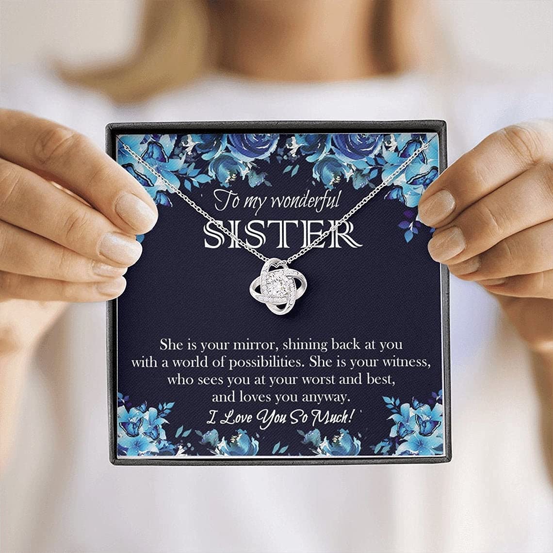 Sister's Love Knot Necklace - Birthday Gift for Sister with Message Card & Box - Perfect for Christmas & Special Occasions