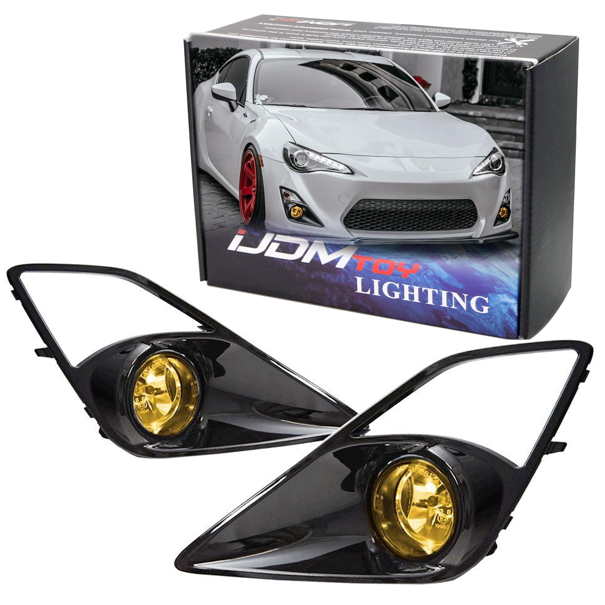 iJDMTOY JDM Style Yellow Lens Fog Light Kit with Fog Lamps, Switch & Gloss Black Bezels for 2013-2016 Scion FR-S | Complete Upgrade for Night Driving & Off-Road Visibility