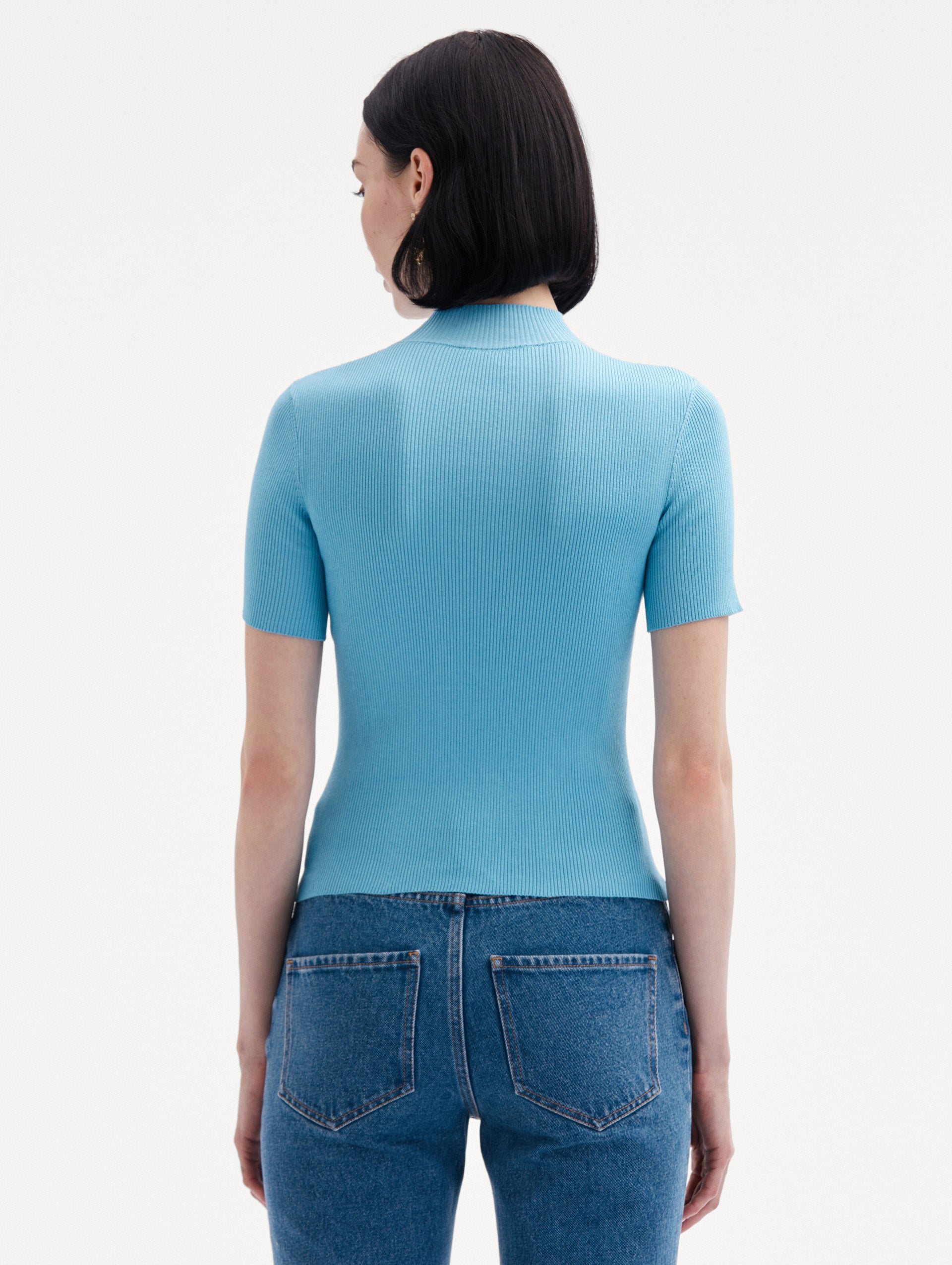 Women's Short Sleeve Mock Neck Ribbed Pullover Sweater - Casual Stretch Knit Top for Everyday Wear, Work & Date Nights